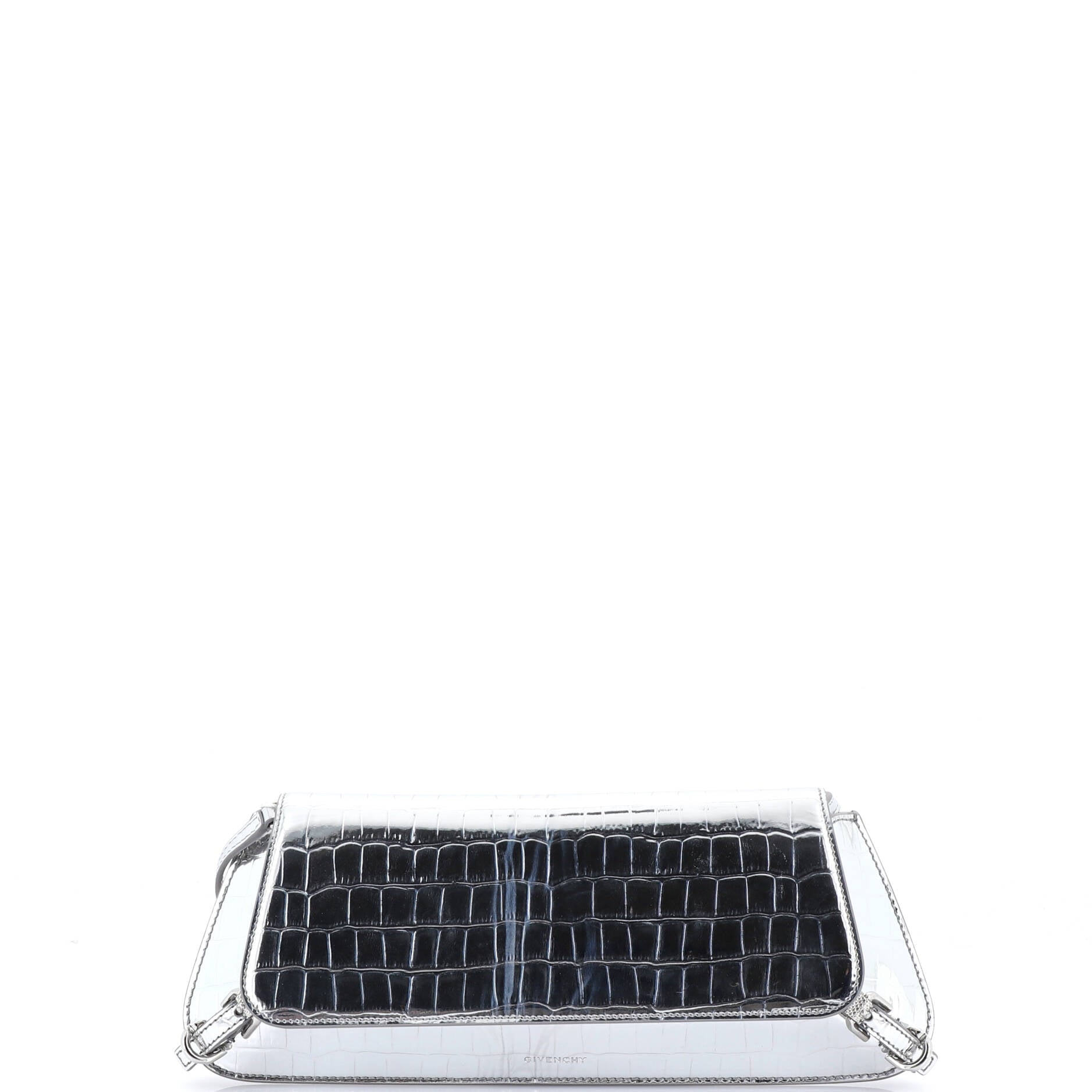 Voyou Strap Clutch Crocodile Embossed Leather East West