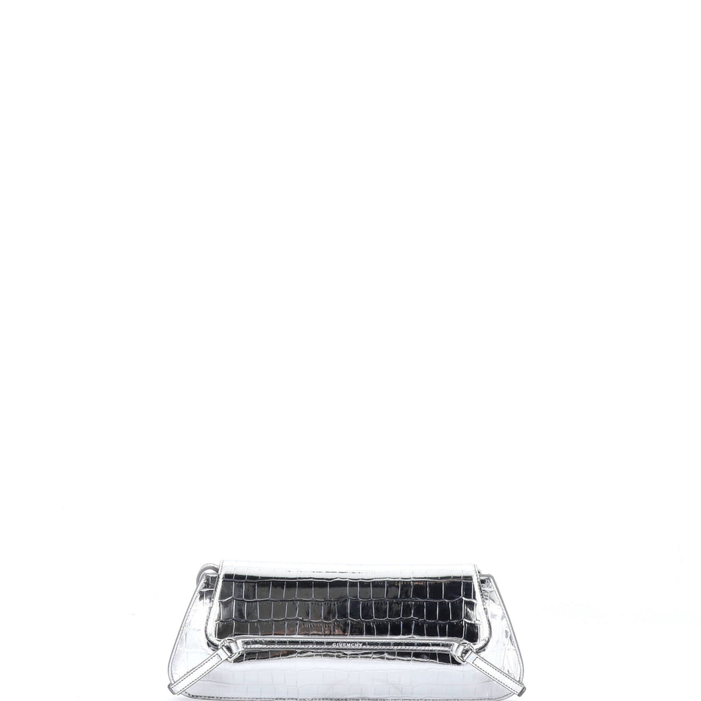 Voyou Strap Clutch Crocodile Embossed Leather East West