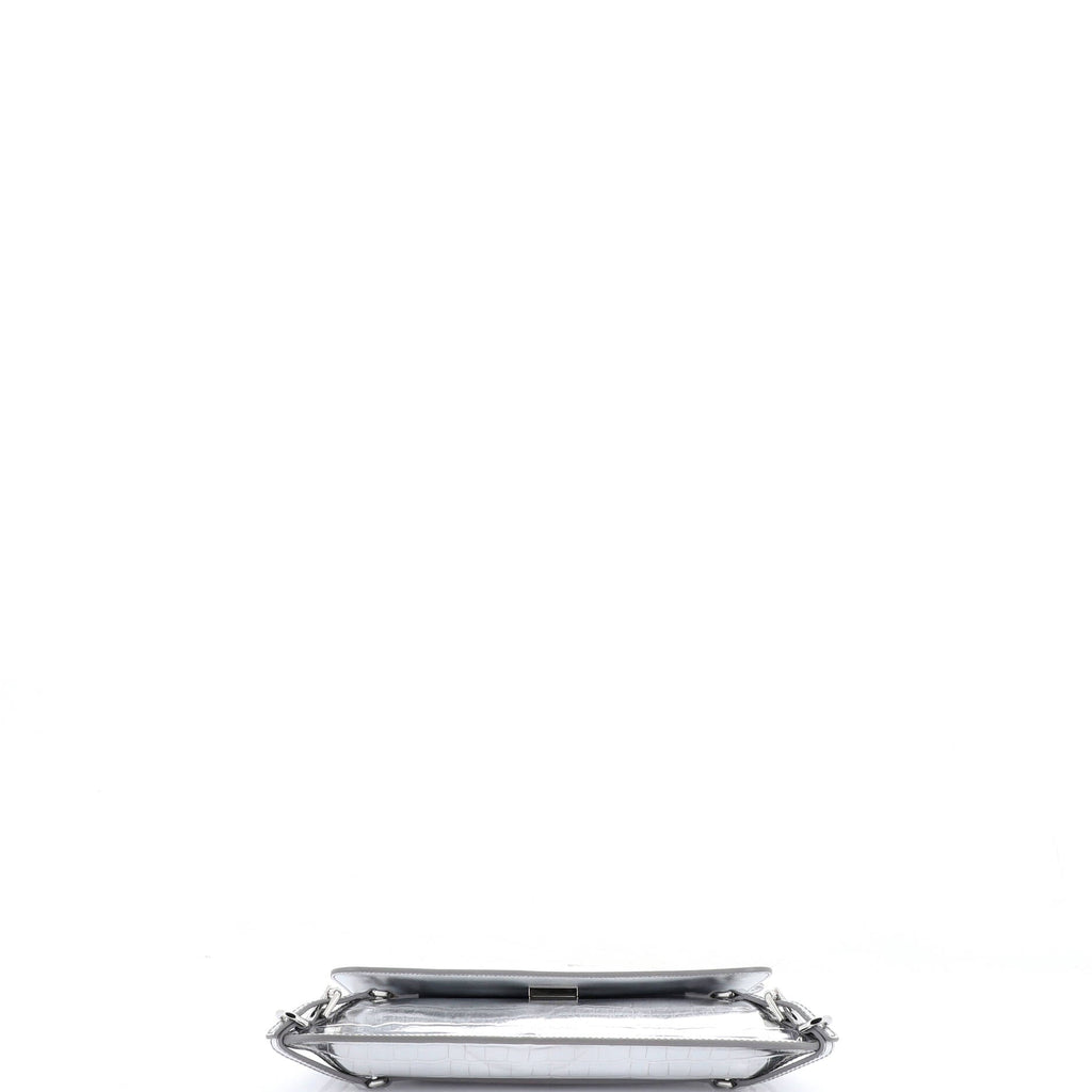 Voyou Strap Clutch Crocodile Embossed Leather East West