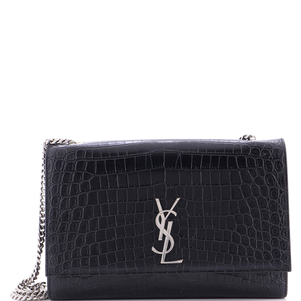 Classic Monogram Crossbody Bag Crocodile Embossed Leather Large