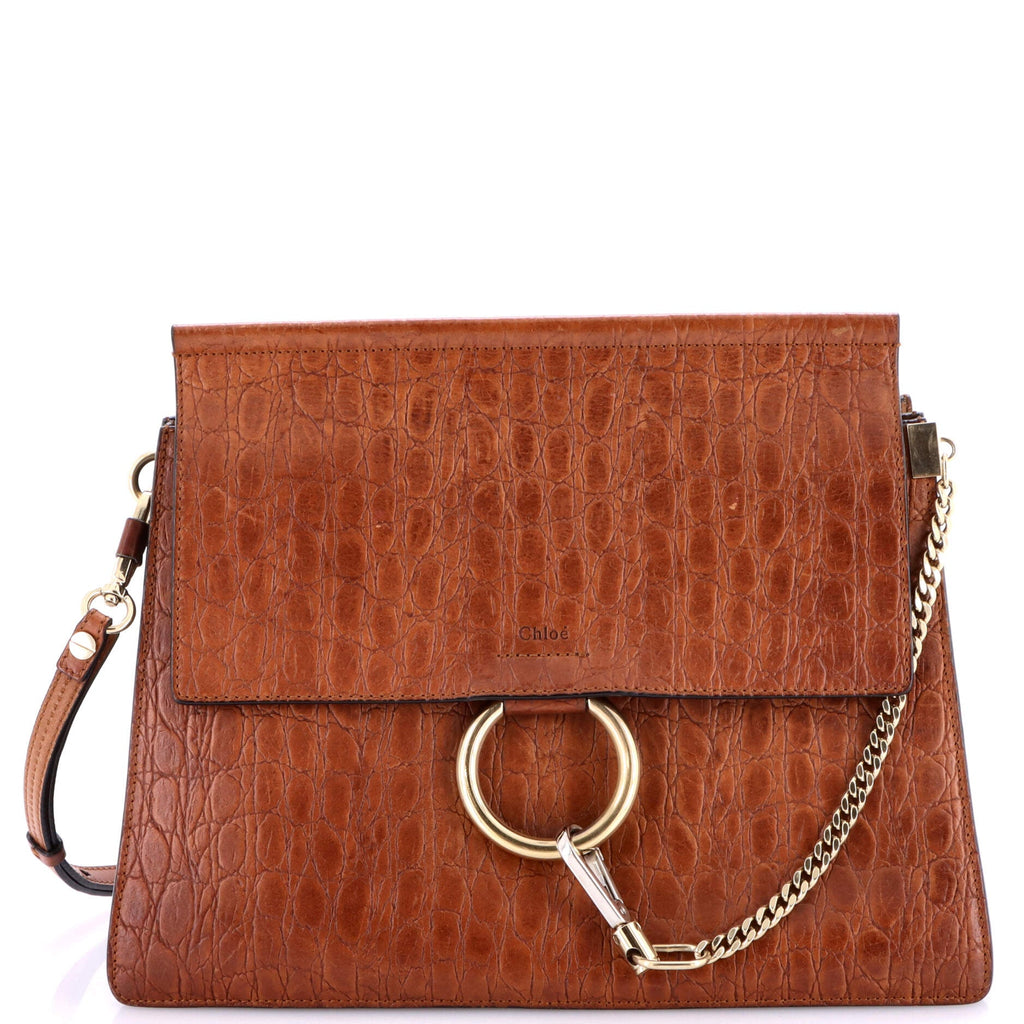 Faye Shoulder Bag Crocodile Embossed Leather Medium