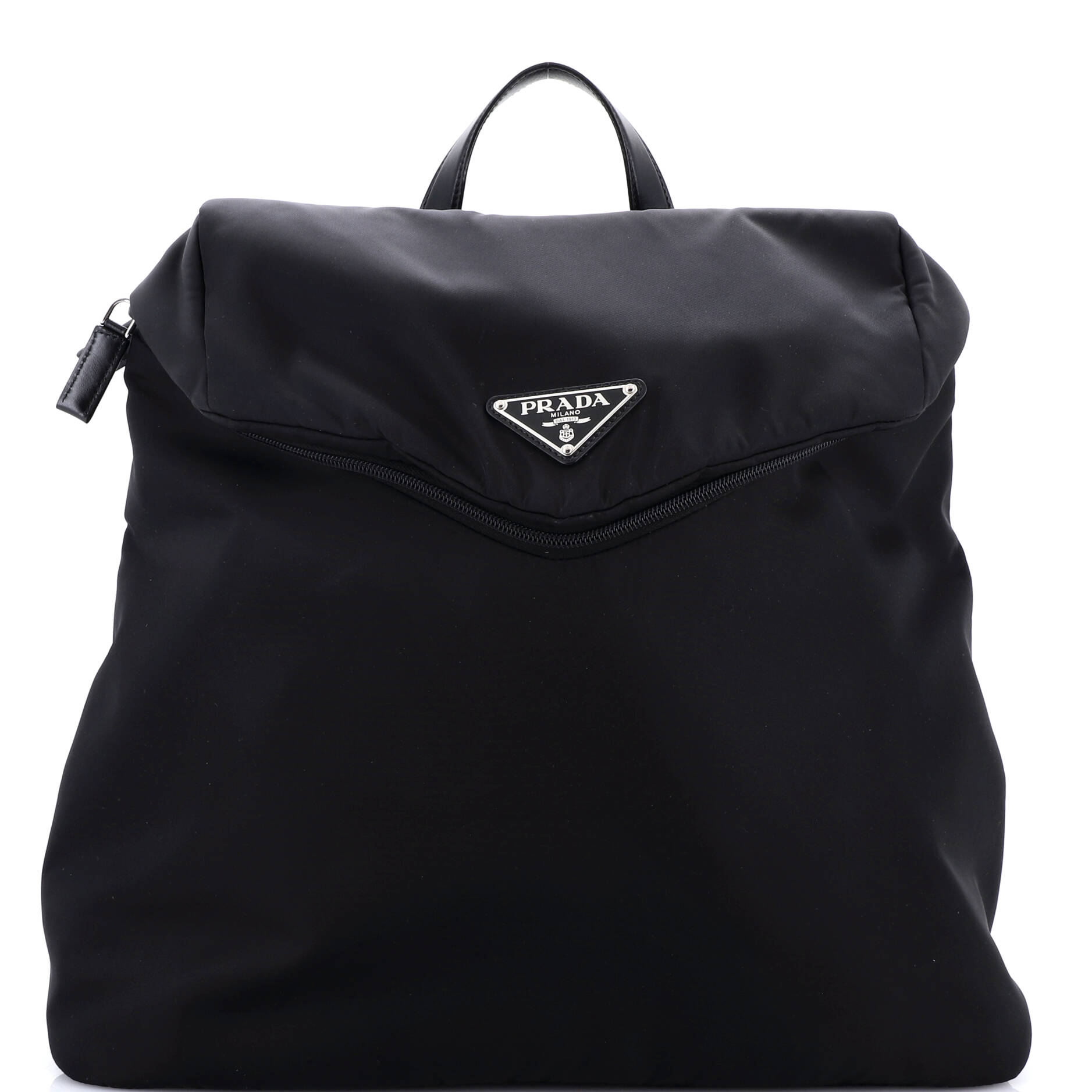 Zipped Triangle Flap Backpack Re-Nylon and Leather