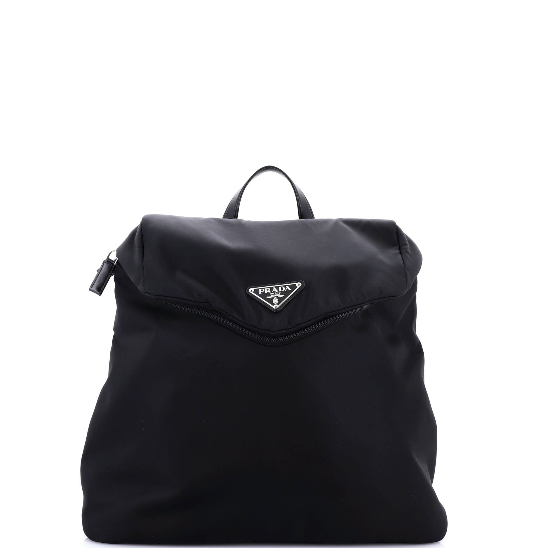 Zipped Triangle Flap Backpack Re-Nylon and Leather