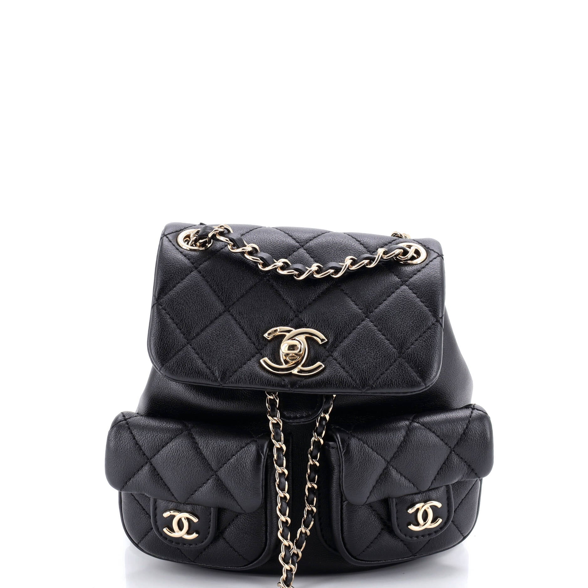 Duma Pockets Drawstring Backpack Quilted Calfskin Small