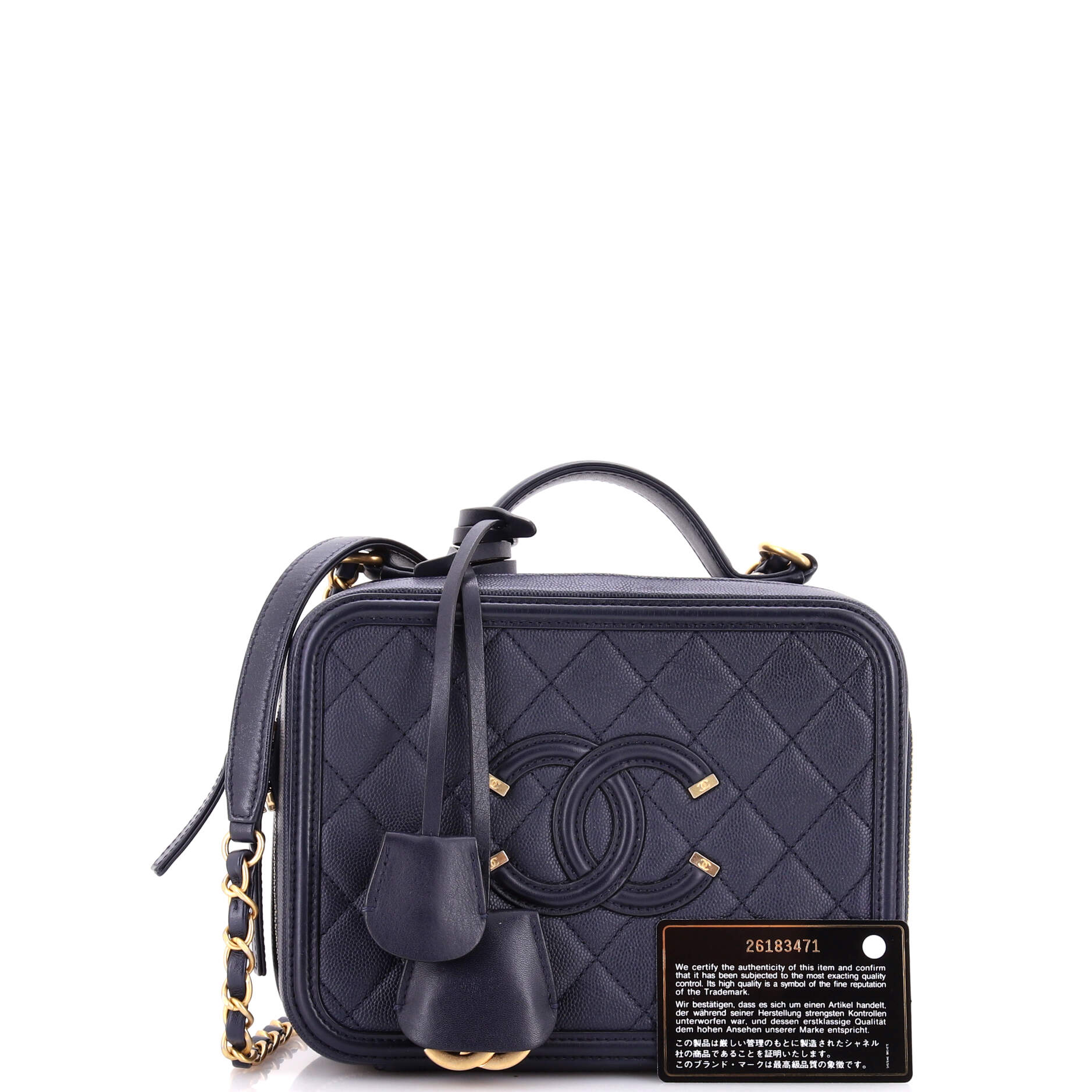 Filigree Vanity Case Quilted Caviar Medium