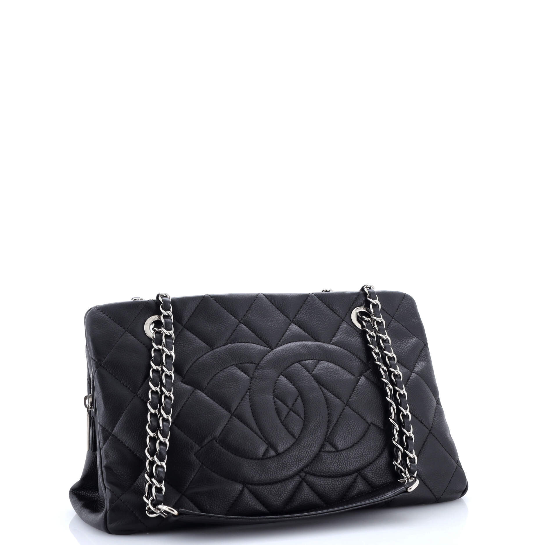 Timeless CC Shopping Tote Quilted Caviar Medium