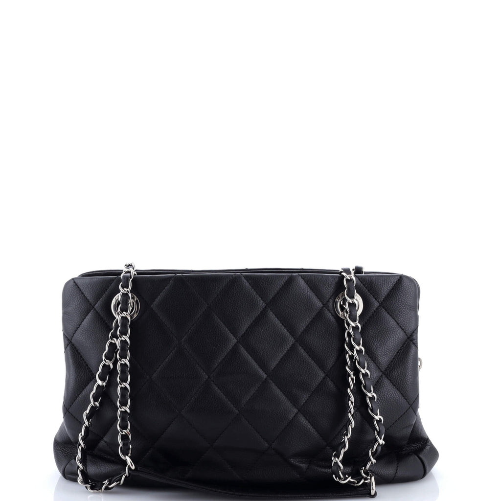 Timeless CC Shopping Tote Quilted Caviar Medium