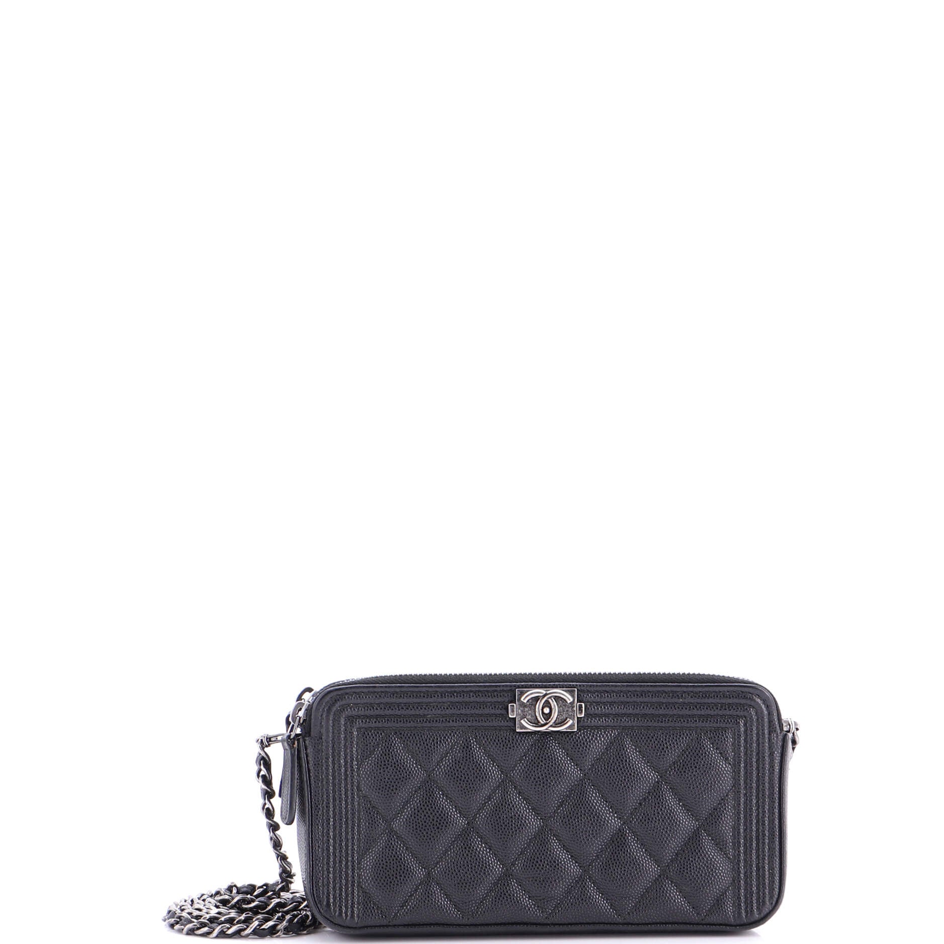 Boy Double Zip Clutch with Chain Quilted Caviar