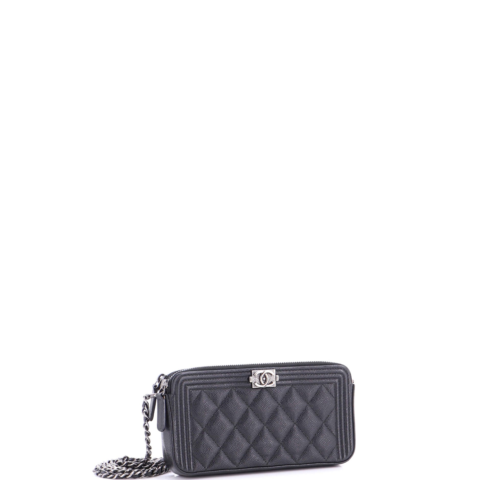Boy Double Zip Clutch with Chain Quilted Caviar