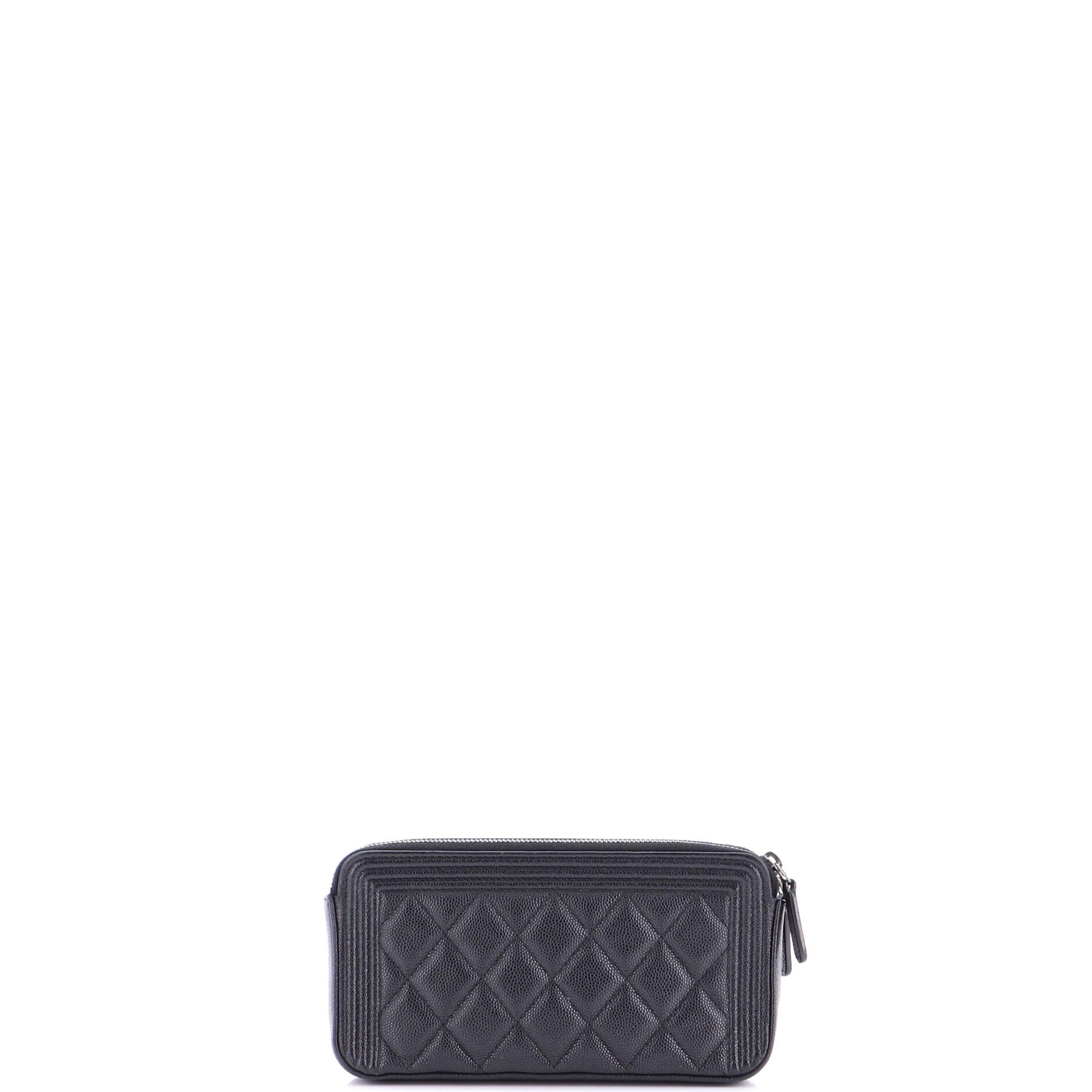 Boy Double Zip Clutch with Chain Quilted Caviar