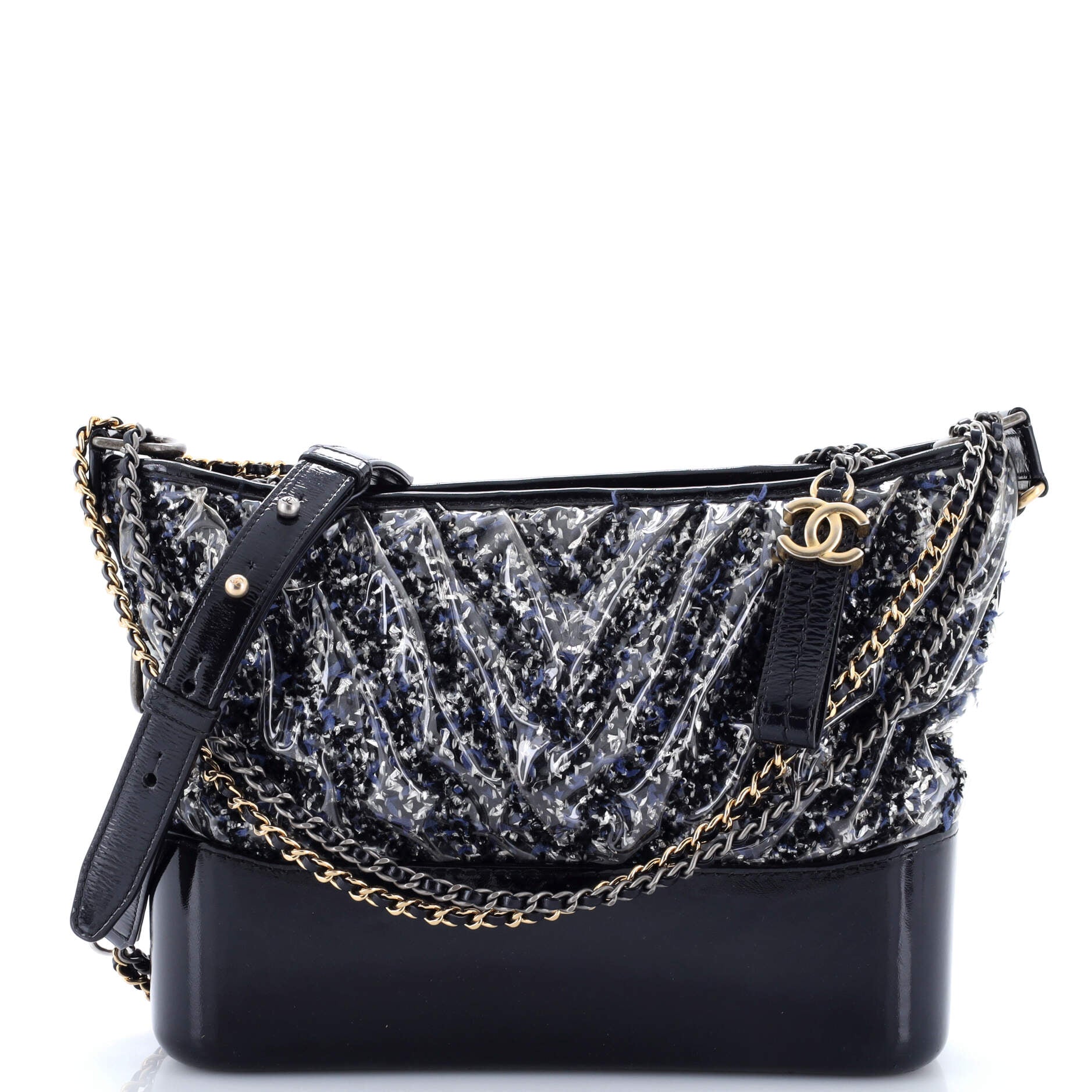 Gabrielle Hobo Chevron PVC Over Tweed Medium
