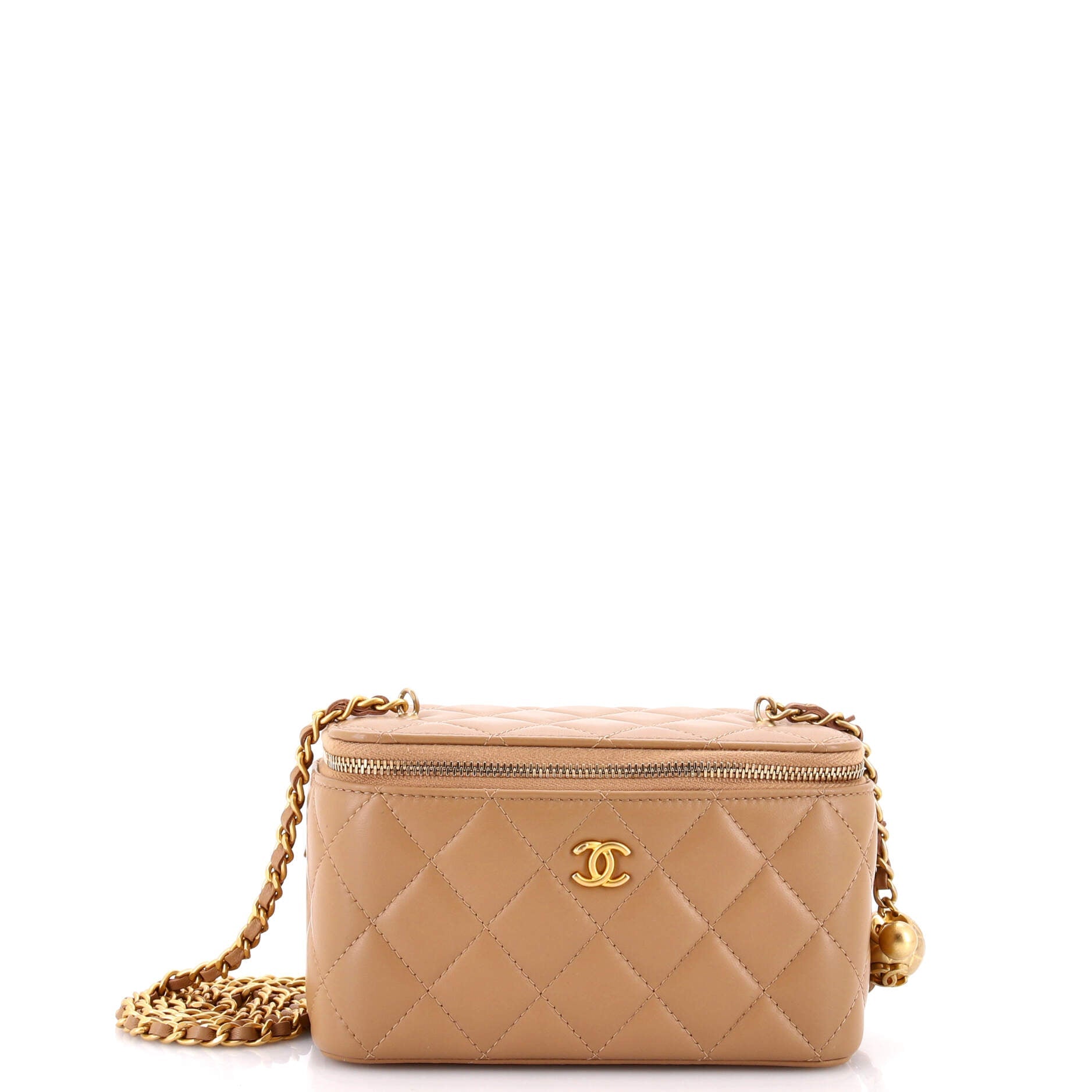 Pearl Crush Vanity Case with Chain Quilted Lambskin Small