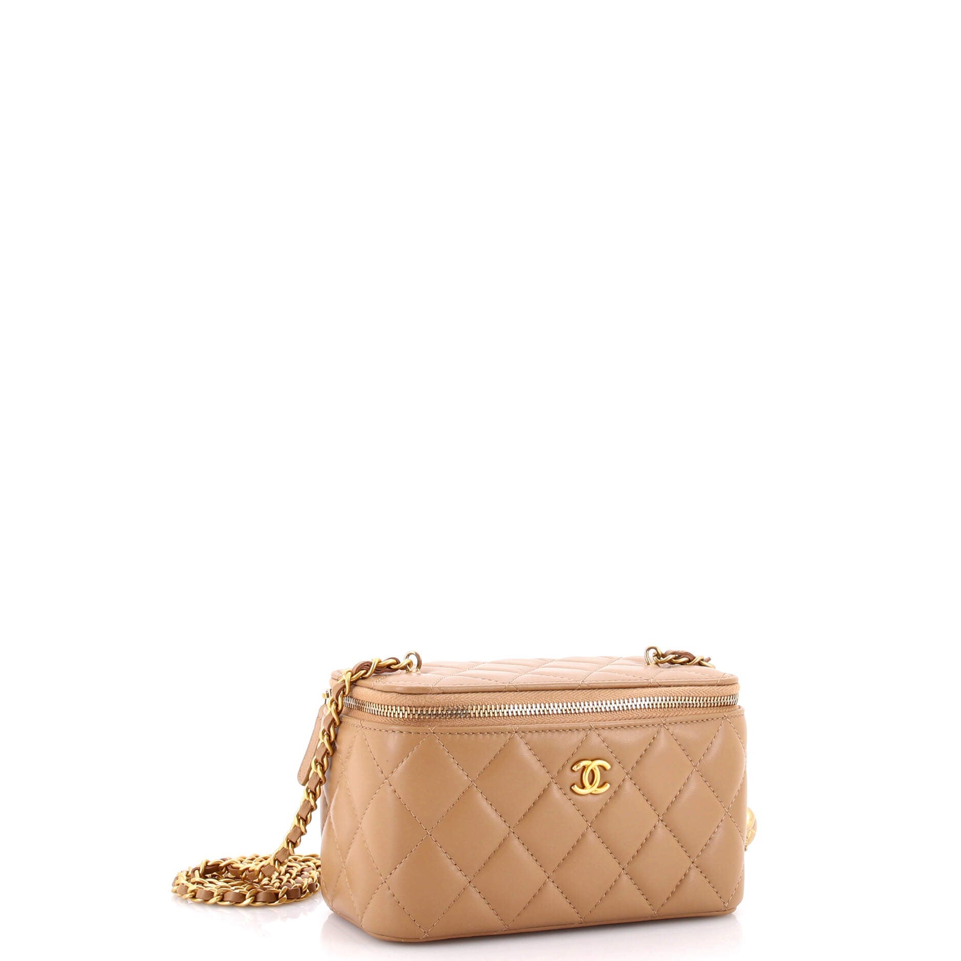 Pearl Crush Vanity Case with Chain Quilted Lambskin Small