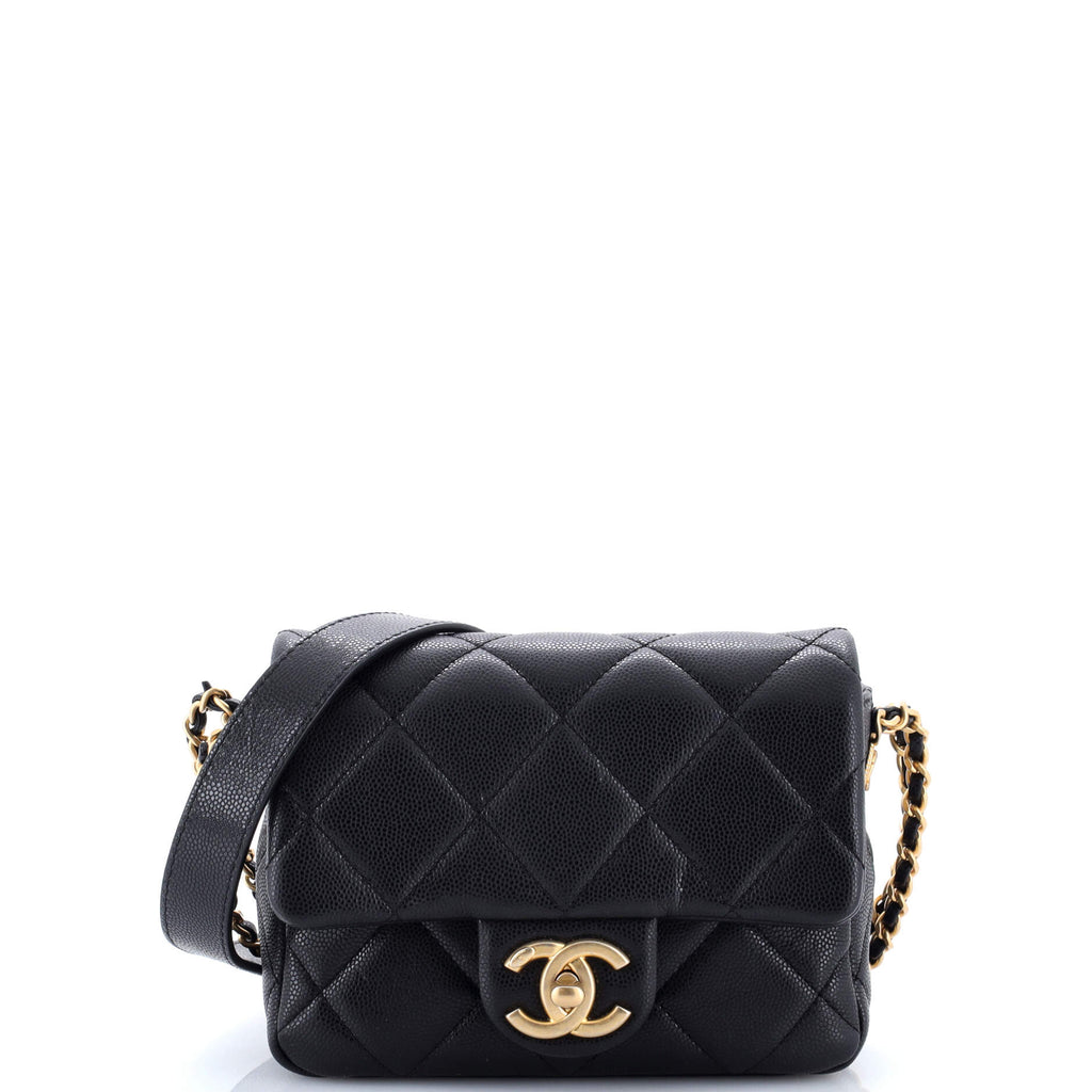 Twist Your Buttons Flap Bag Quilted Caviar Mini