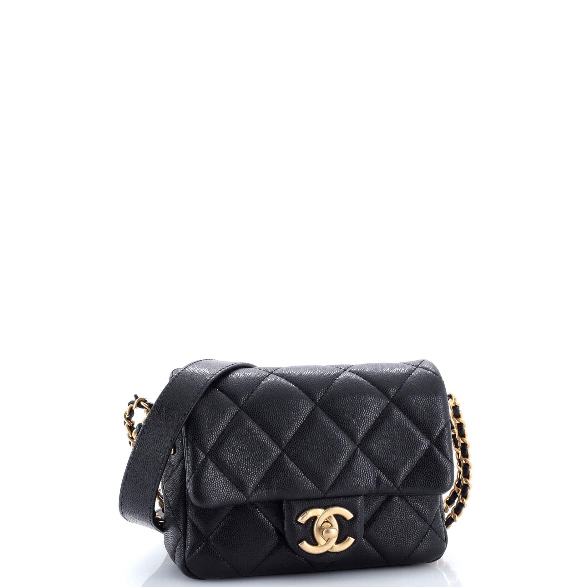 Twist Your Buttons Flap Bag Quilted Caviar Mini