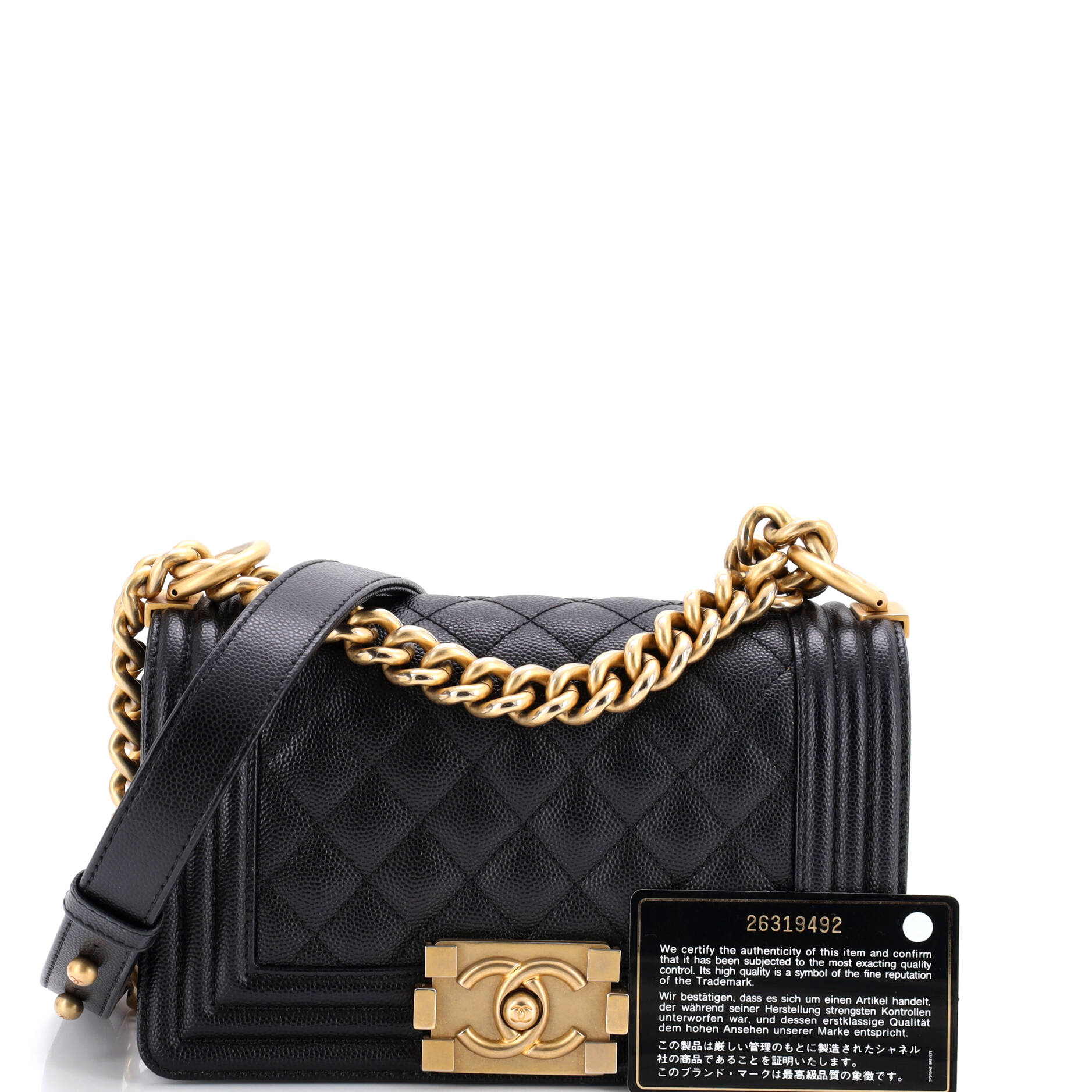 Boy Flap Bag Quilted Caviar Small