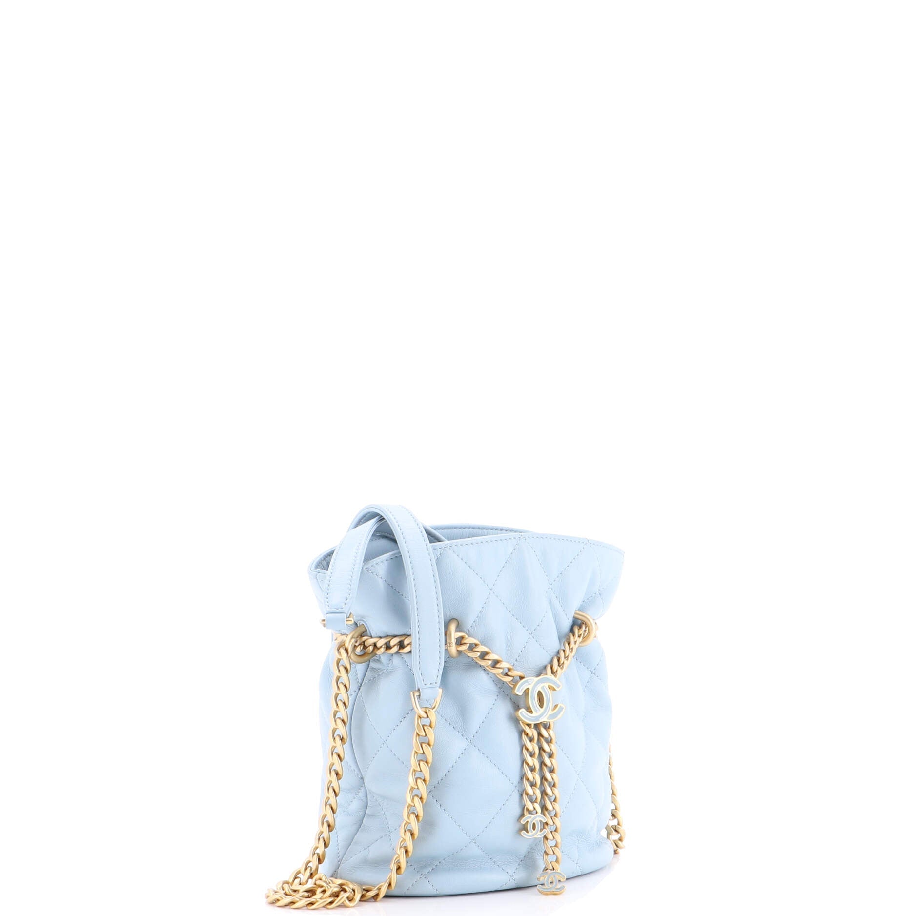 Pending CC Drawstring Bucket Bag Quilted Lambskin Small