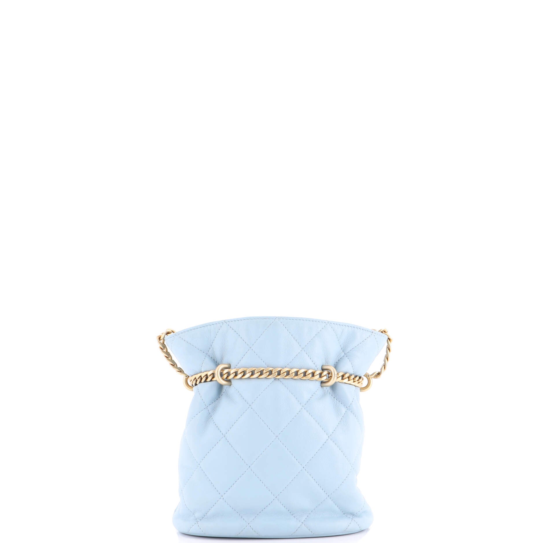 Pending CC Drawstring Bucket Bag Quilted Lambskin Small