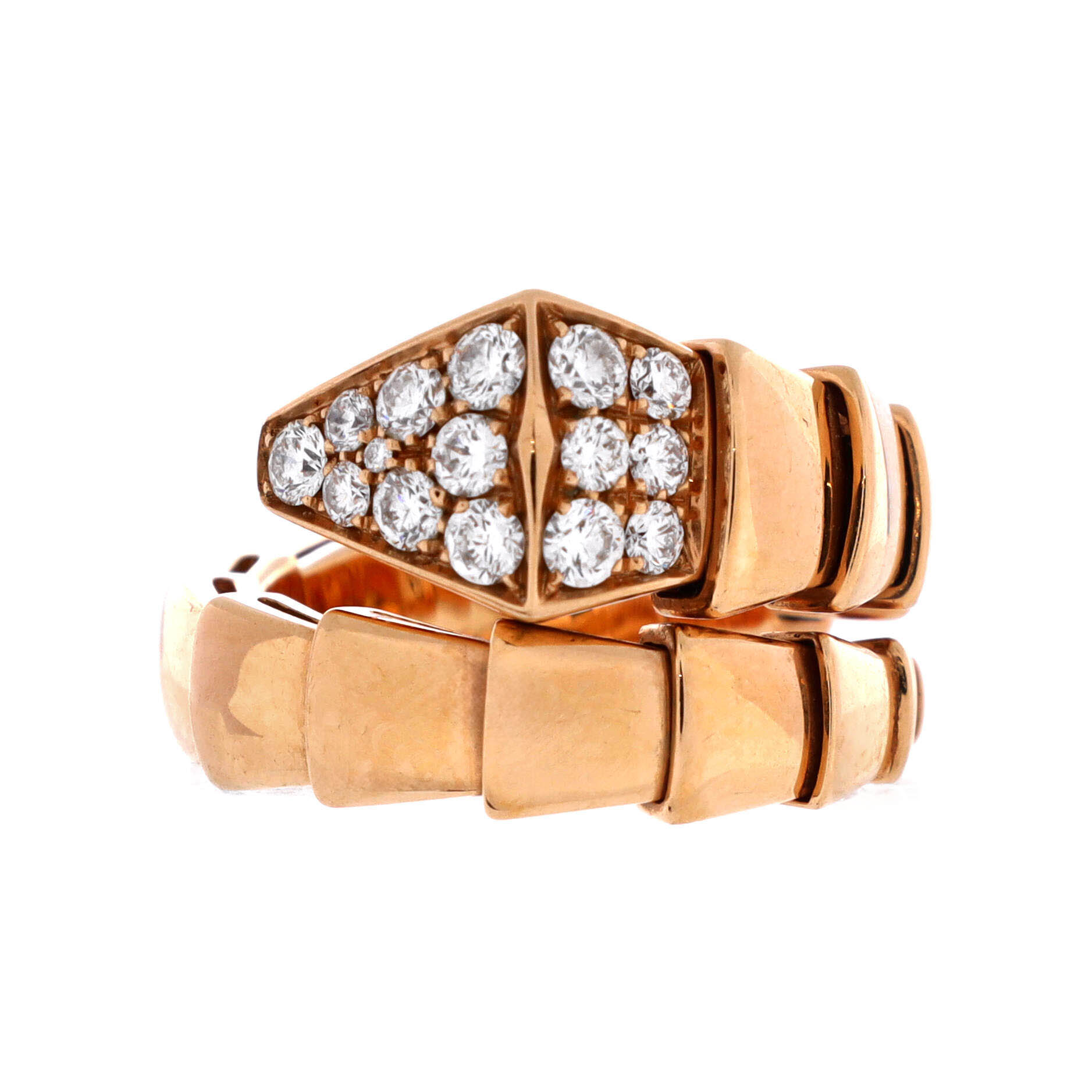 Serpenti Viper One-Coil Ring 18K Rose Gold with Diamonds Wide