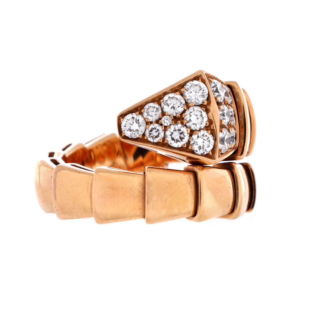 Serpenti Viper One-Coil Ring 18K Rose Gold with Diamonds Wide