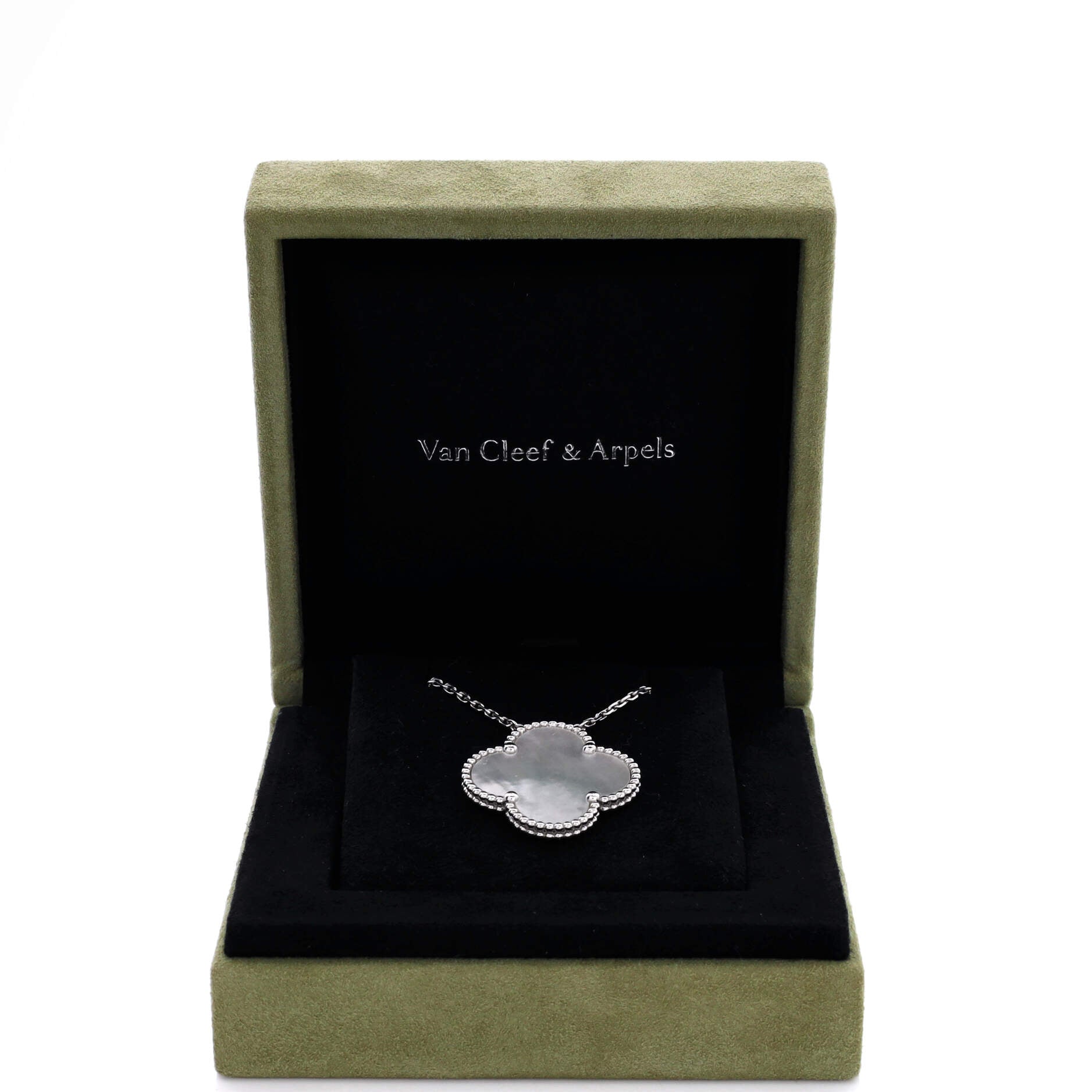 Magic Alhambra Pendant Necklace 18K White Gold and Mother of Pearl