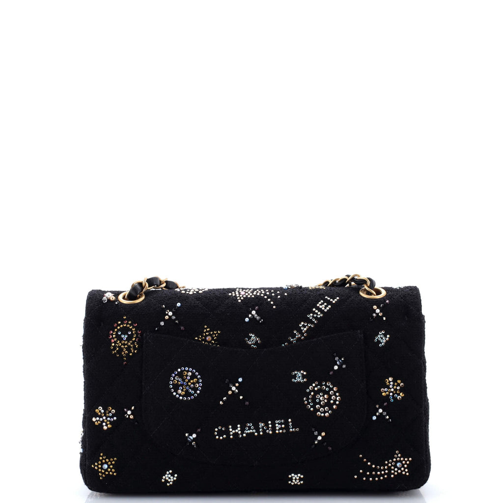 Classic Double Flap Bag Quilted Tweed with Faux Pearls and Crystals Medium