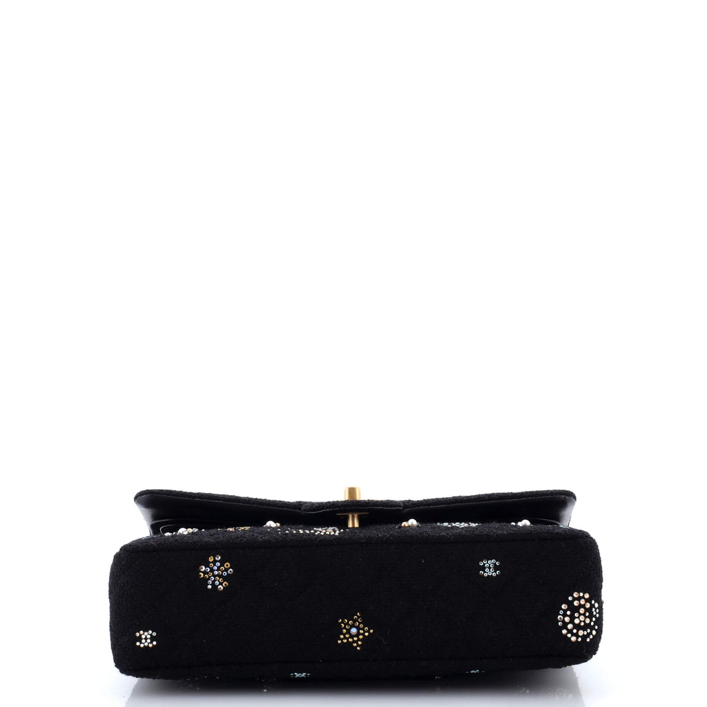 Classic Double Flap Bag Quilted Tweed with Faux Pearls and Crystals Medium