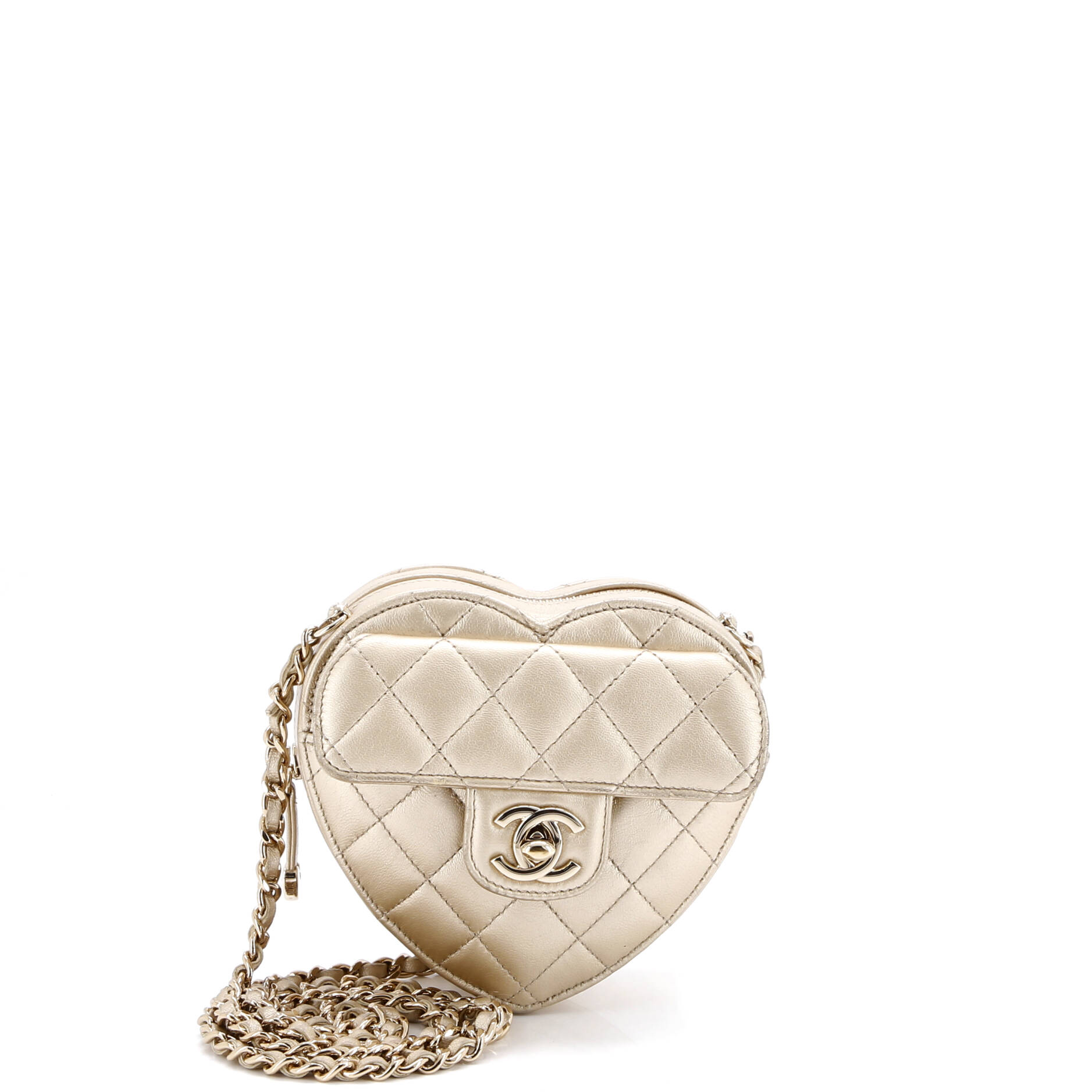 CC in Love Heart Clutch with Chain Quilted Lambskin