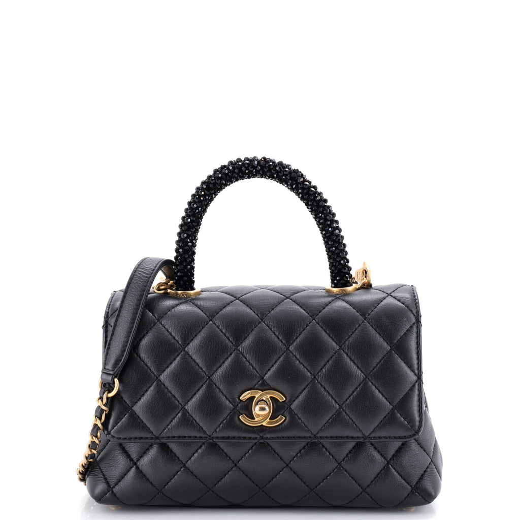 Coco Top Handle Bag Quilted Goatskin with Beaded Handle Mini