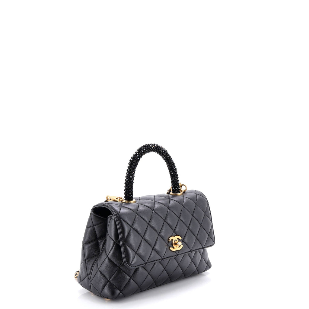 Coco Top Handle Bag Quilted Goatskin with Beaded Handle Mini