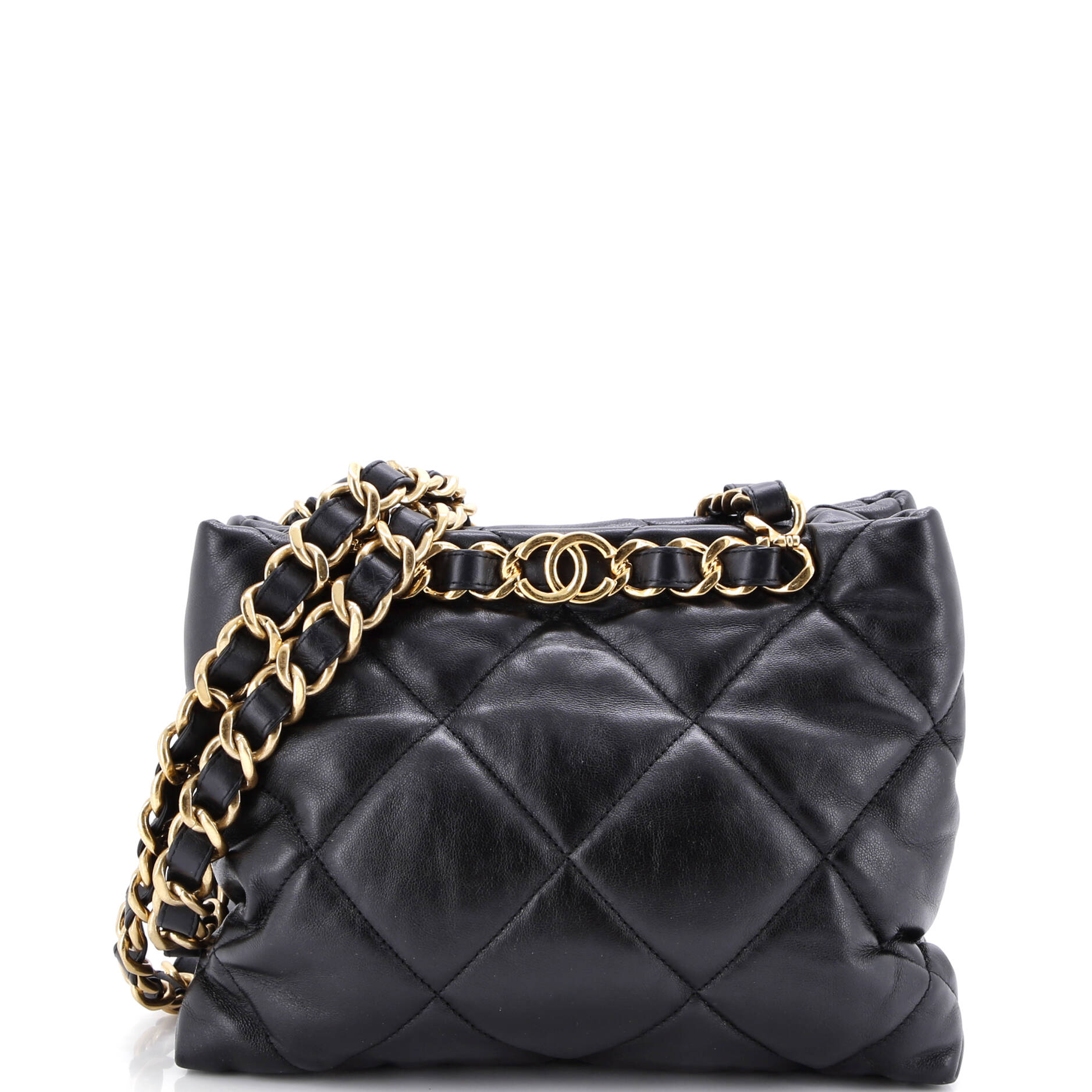 CC Bar Chain Handle Shopping Tote Quilted Lambskin Small