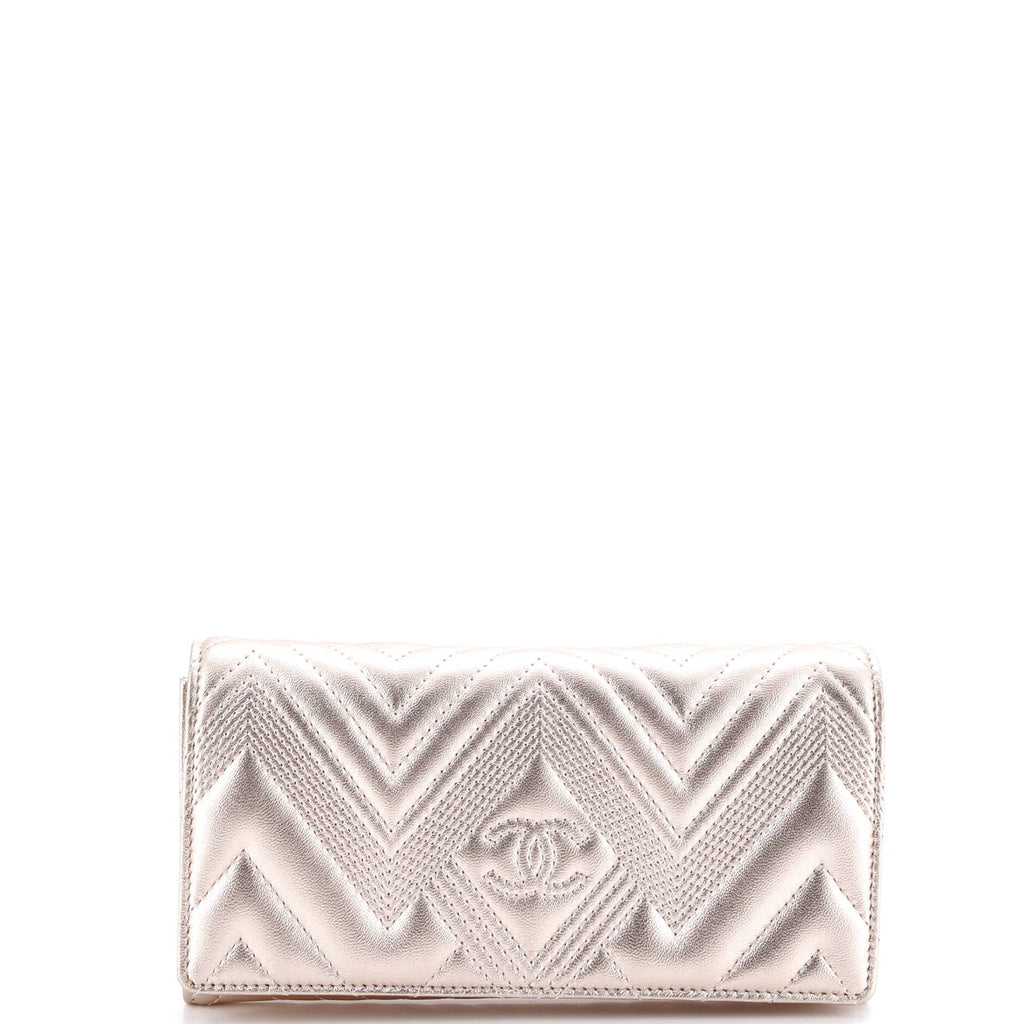 L-Yen Wallet Chevron Metallic Calfskin