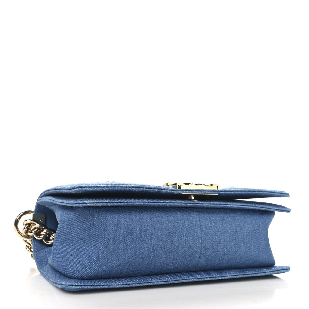 Denim Pleated Medium Boy Flap Light Blue