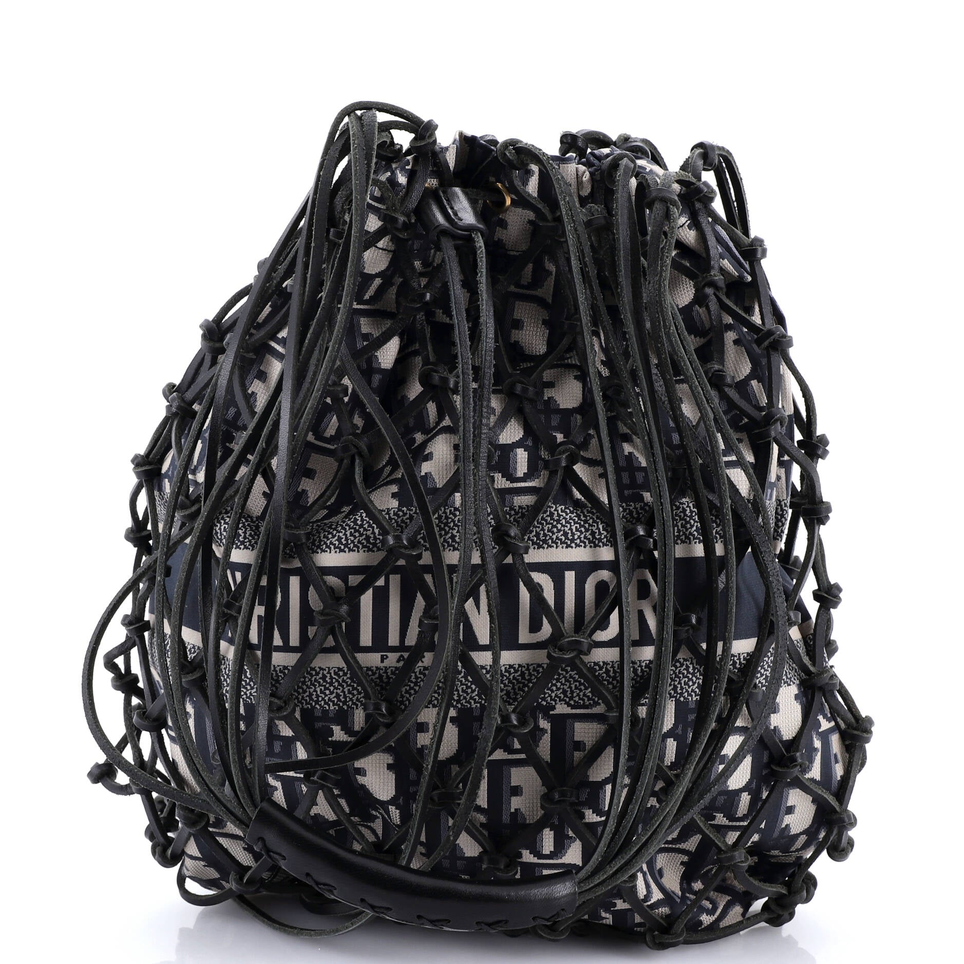 Drawstring Net Tote Diorissimo Canvas and Leather