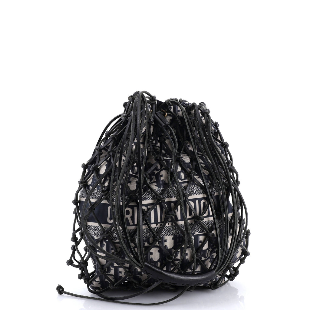 Drawstring Net Tote Diorissimo Canvas and Leather