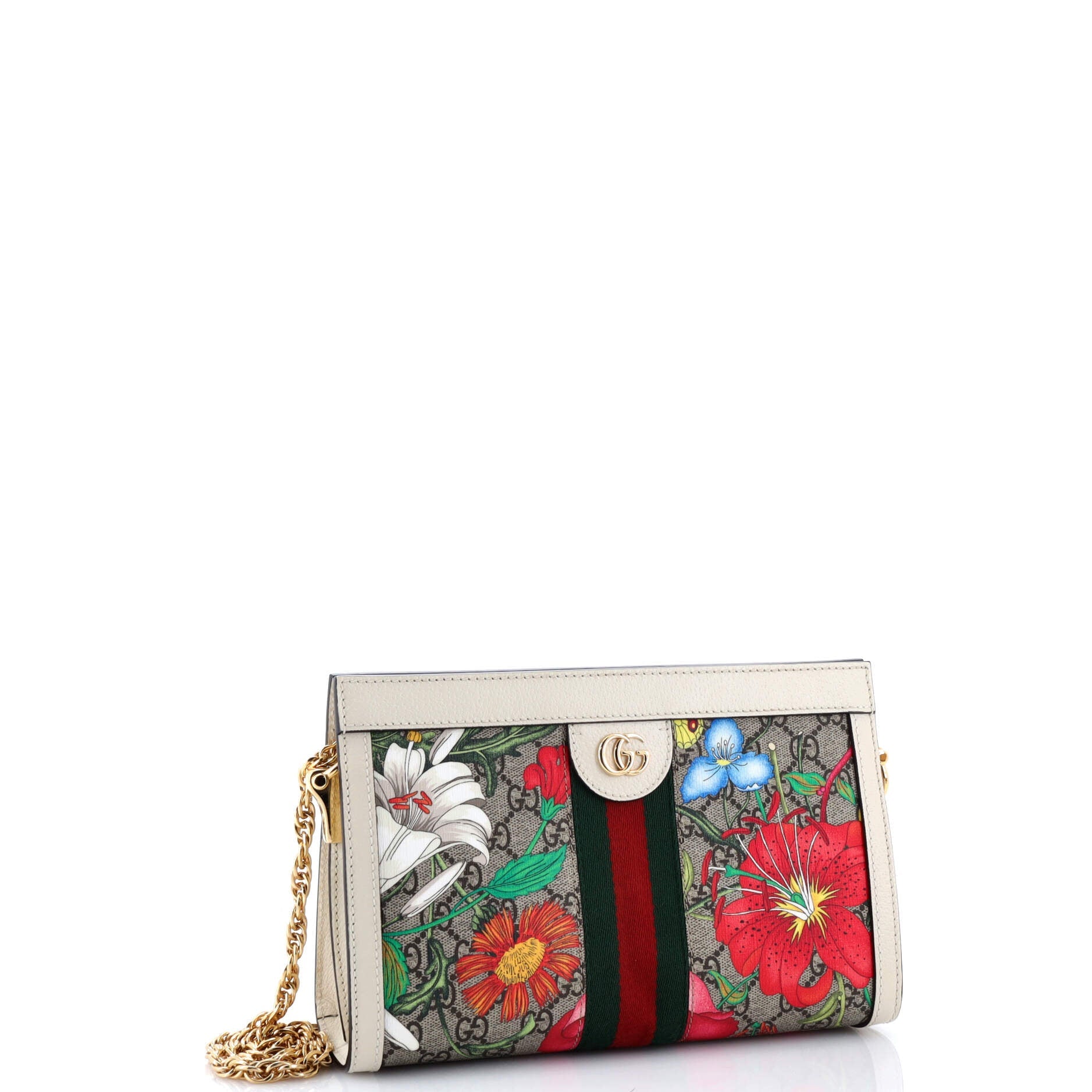 Ophidia Chain Shoulder Bag Flora GG Coated Canvas Small