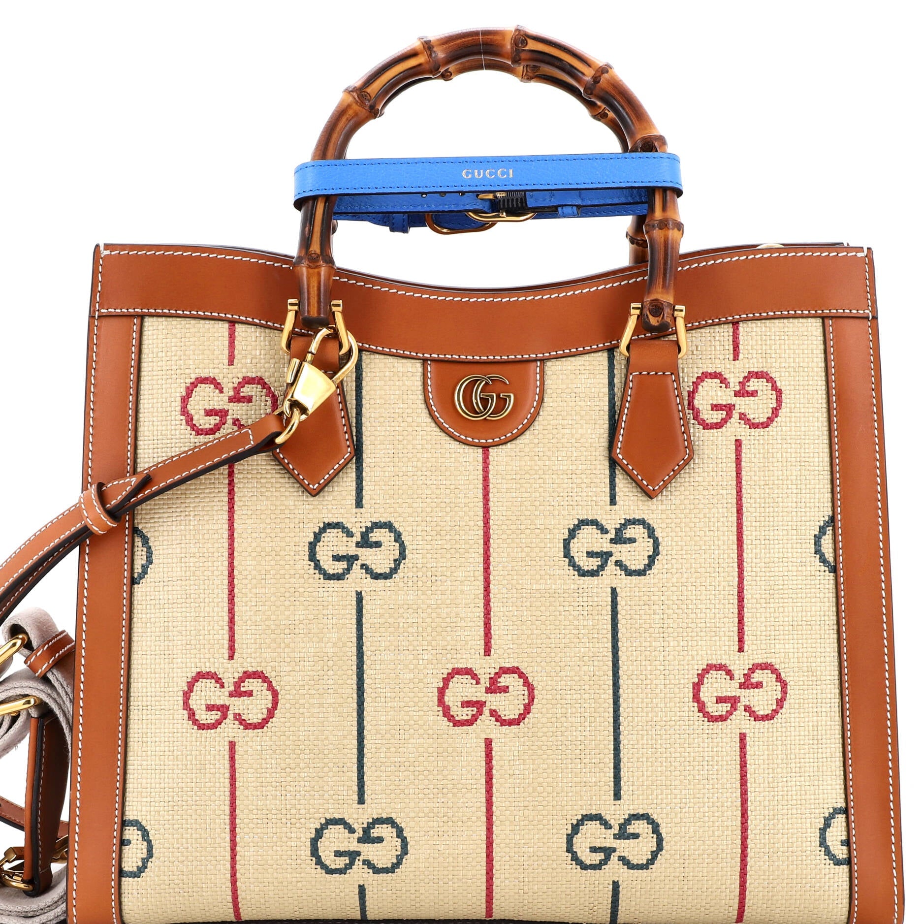 Diana NM Bamboo Handle Tote GG Raffia Medium