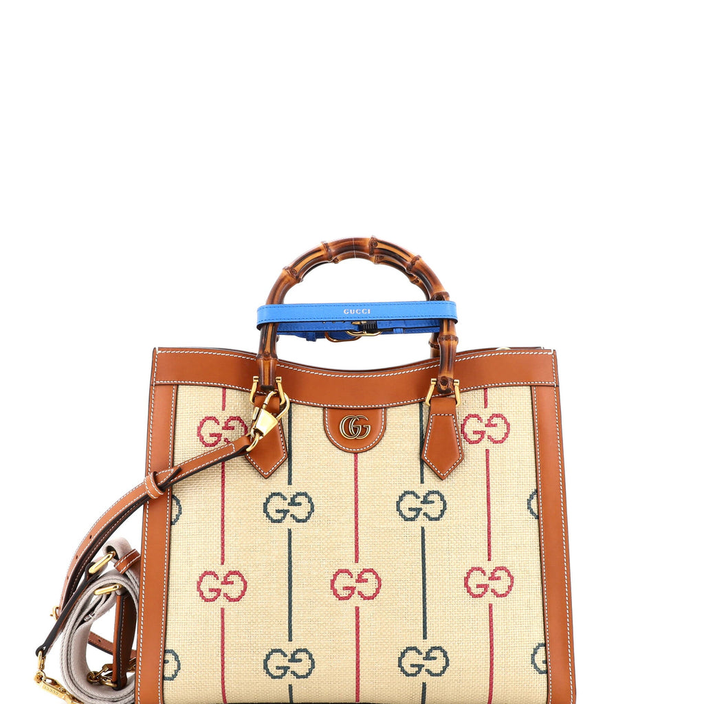Diana NM Bamboo Handle Tote GG Raffia Medium