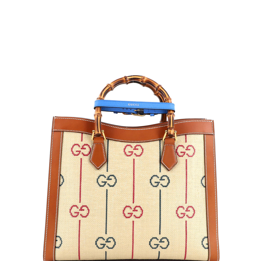 Diana NM Bamboo Handle Tote GG Raffia Medium
