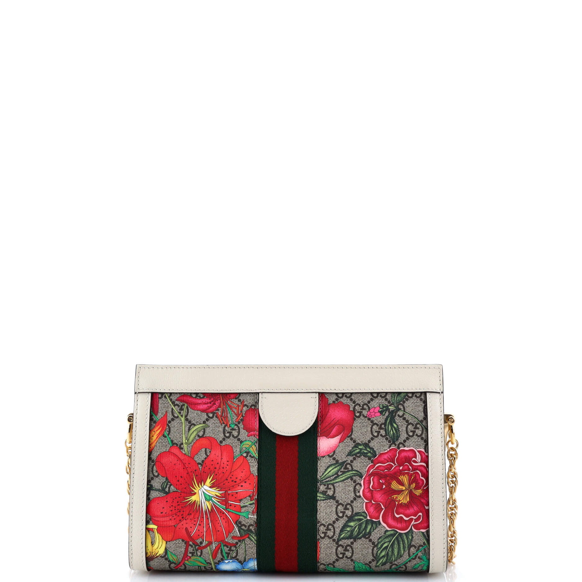 Ophidia Chain Shoulder Bag Flora GG Coated Canvas Small