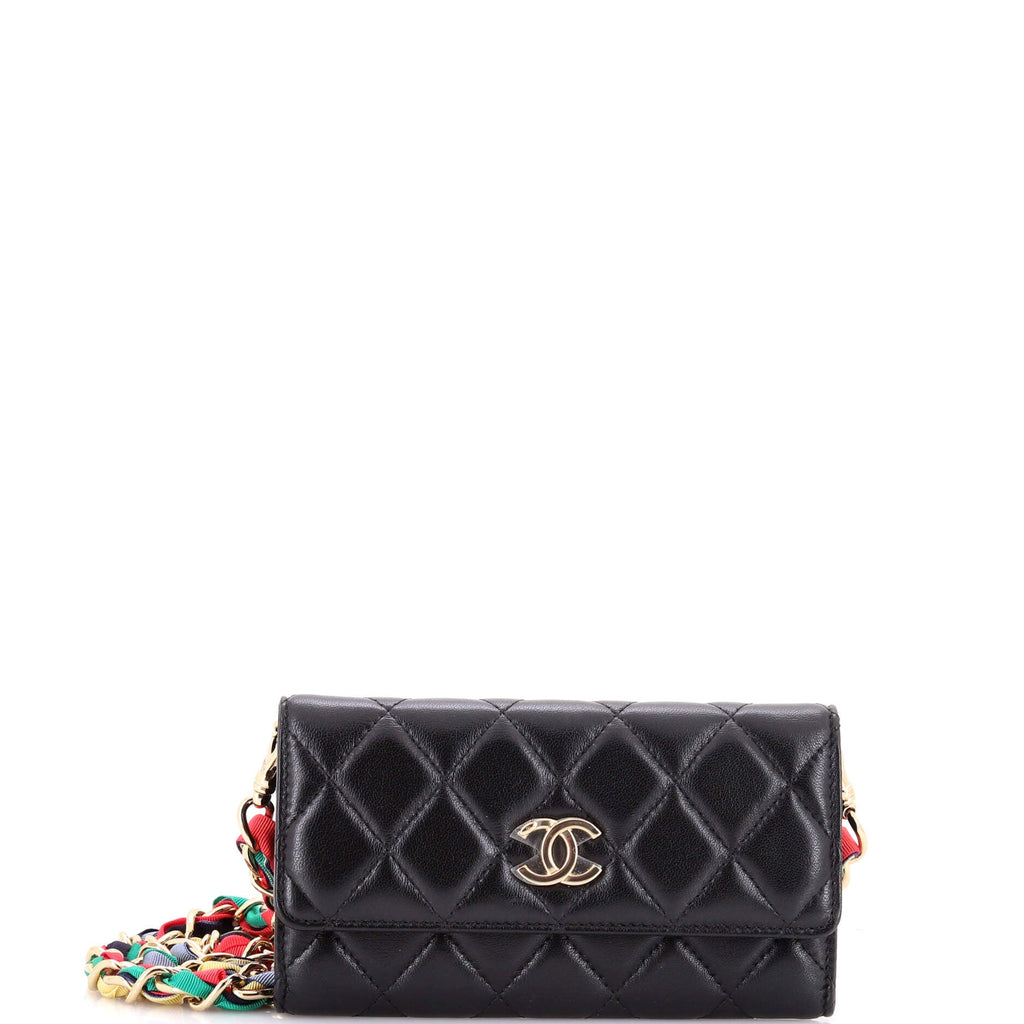 RIbbon Long Clutch with Chain Flap Bag Quilted Lambskin
