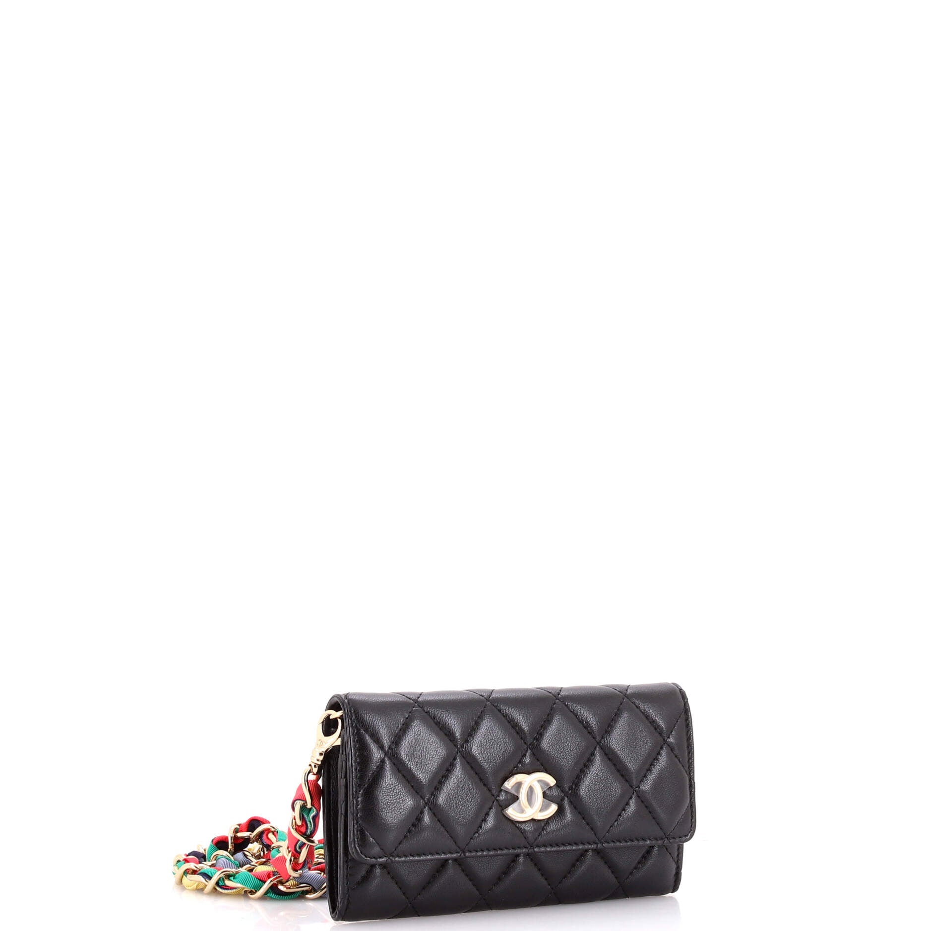 RIbbon Long Clutch with Chain Flap Bag Quilted Lambskin