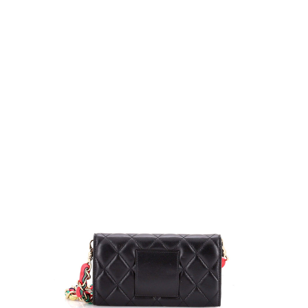 RIbbon Long Clutch with Chain Flap Bag Quilted Lambskin