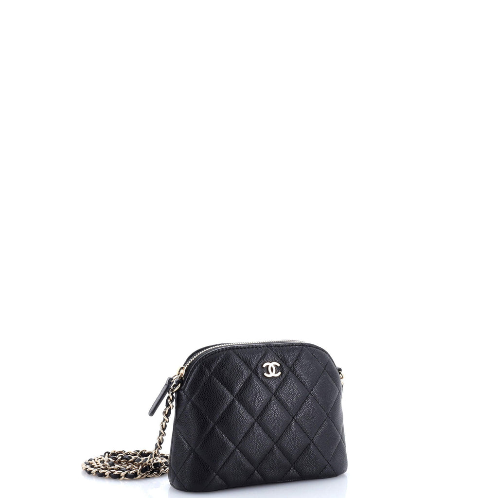 CC Dome Zip Clutch with Chain Quilted Caviar Mini