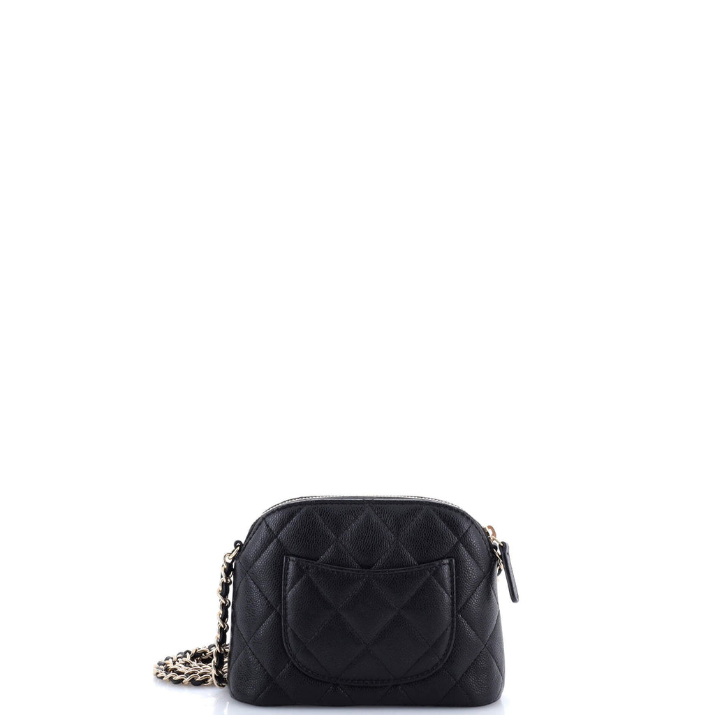 CC Dome Zip Clutch with Chain Quilted Caviar Mini