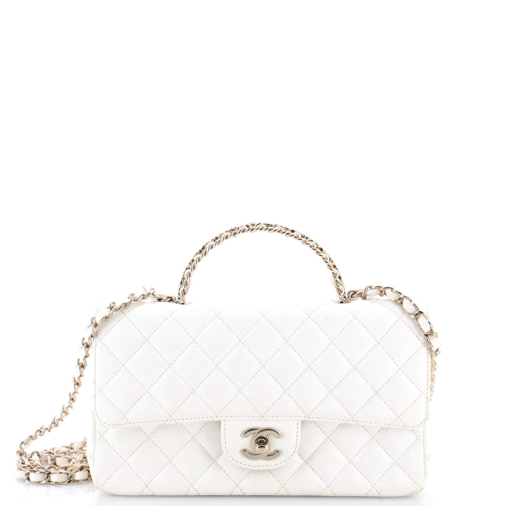 Crystal Chain Flap Top Handle Bag Quilted Lambskin Medium