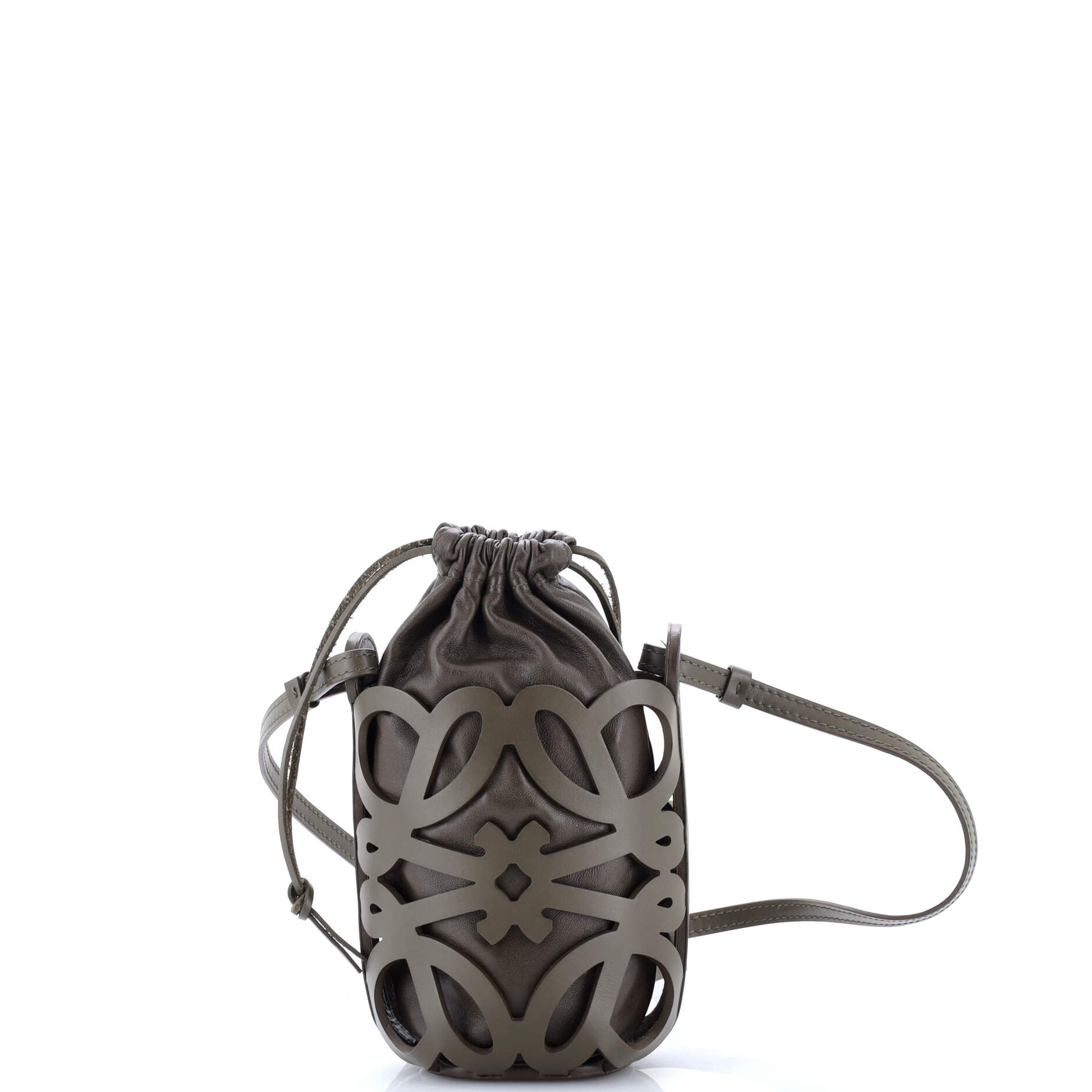 Anagram Drawstring Bucket Crossbody Bag Leather Mini