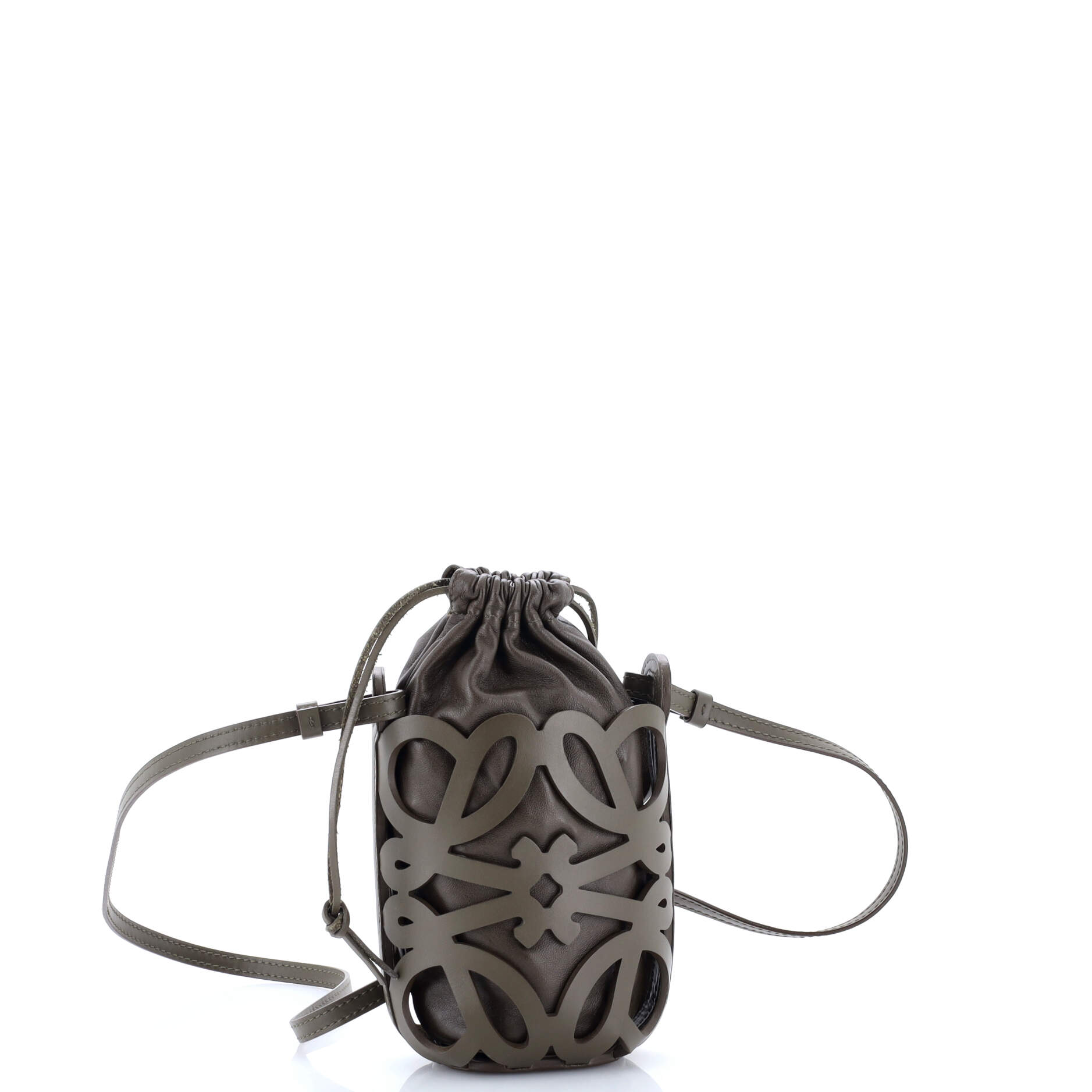 Anagram Drawstring Bucket Crossbody Bag Leather Mini