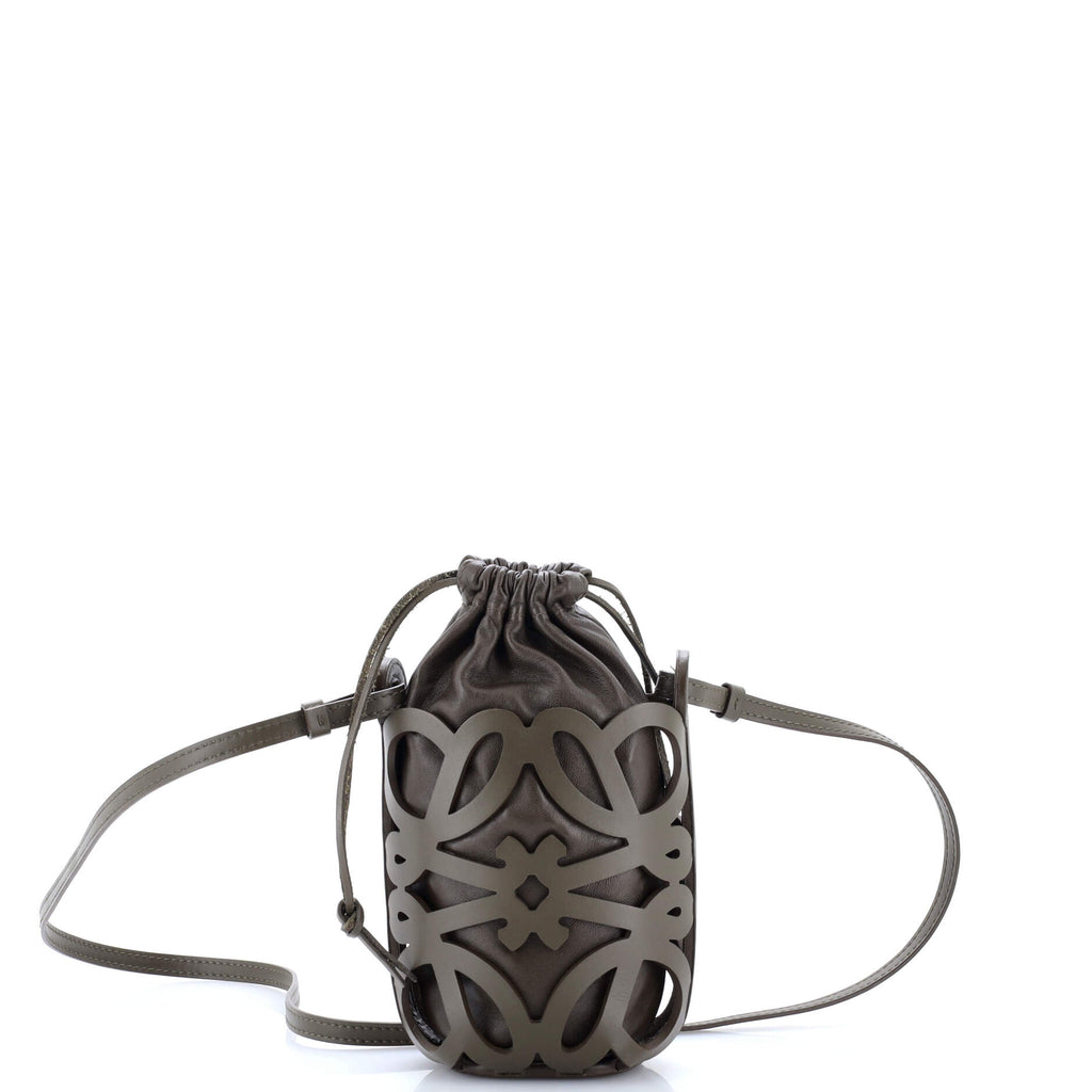 Anagram Drawstring Bucket Crossbody Bag Leather Mini