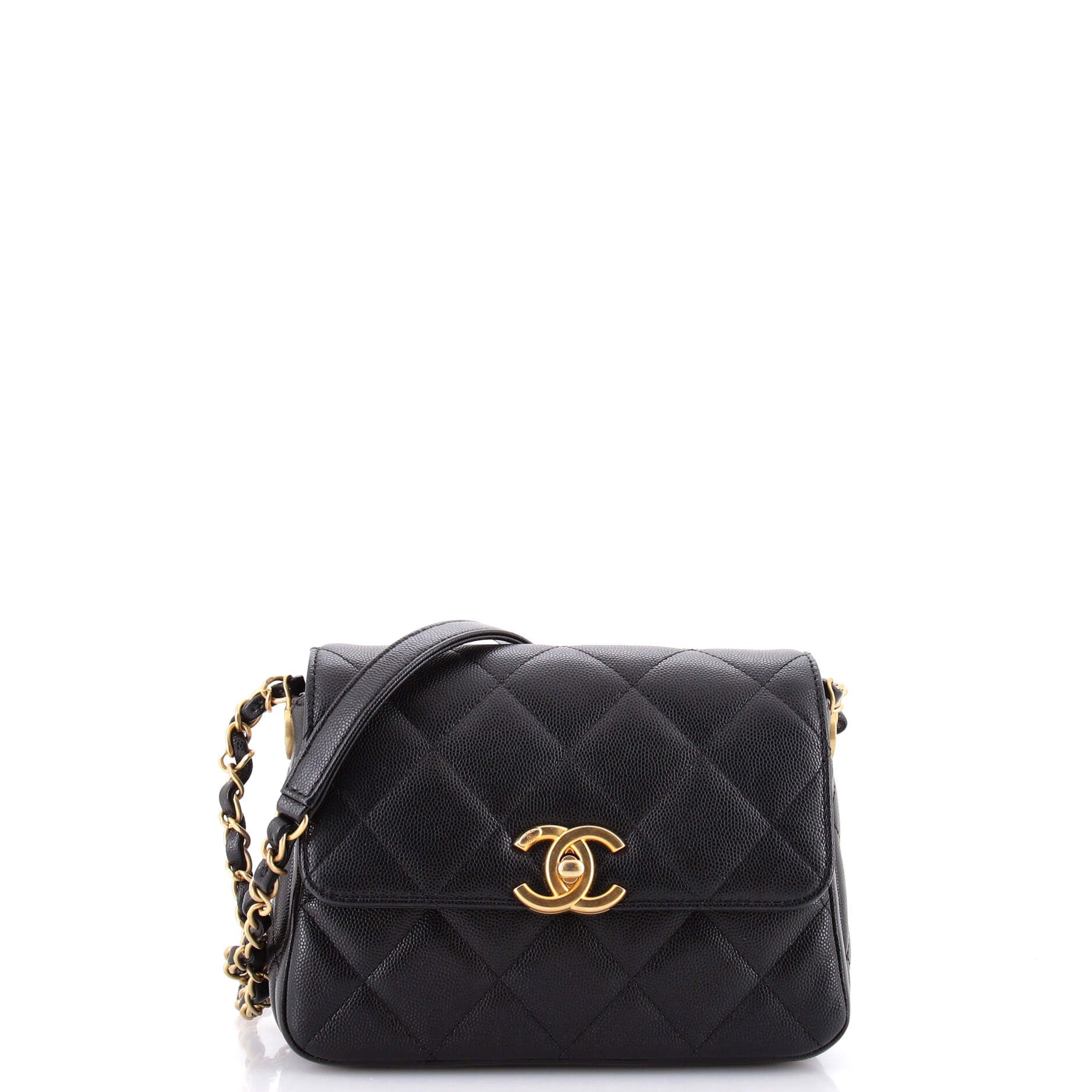 CC Turnlock Chain Flap Bag Quilted Caviar Small